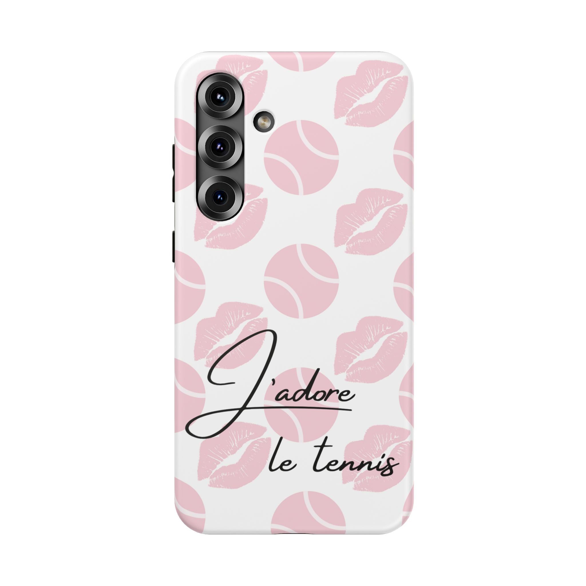 Impact-Resistant Phone Case - 'J'adore le tennis', pink tennis balls/lips