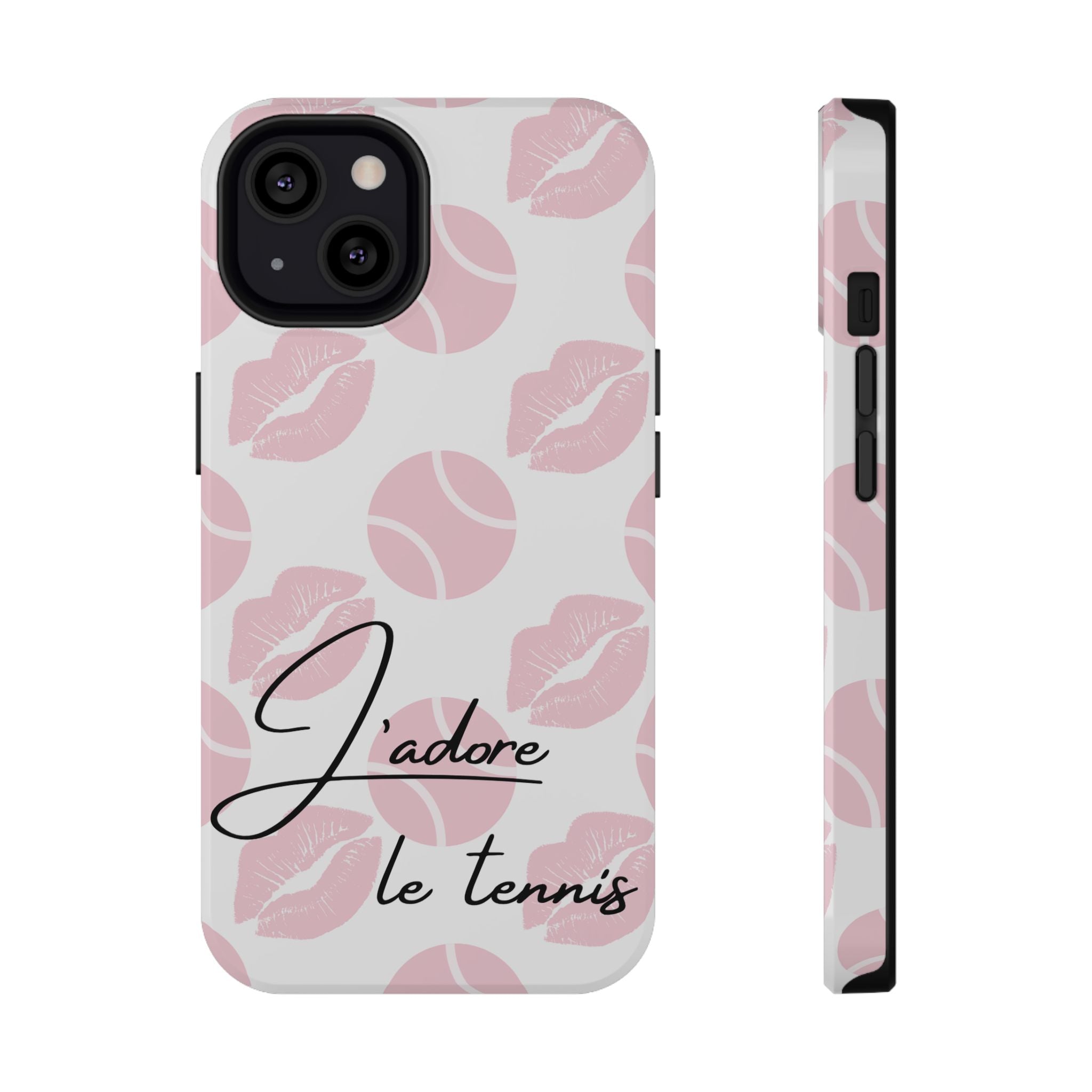 Impact-Resistant Phone Case - 'J'adore le tennis', pink tennis balls/lips