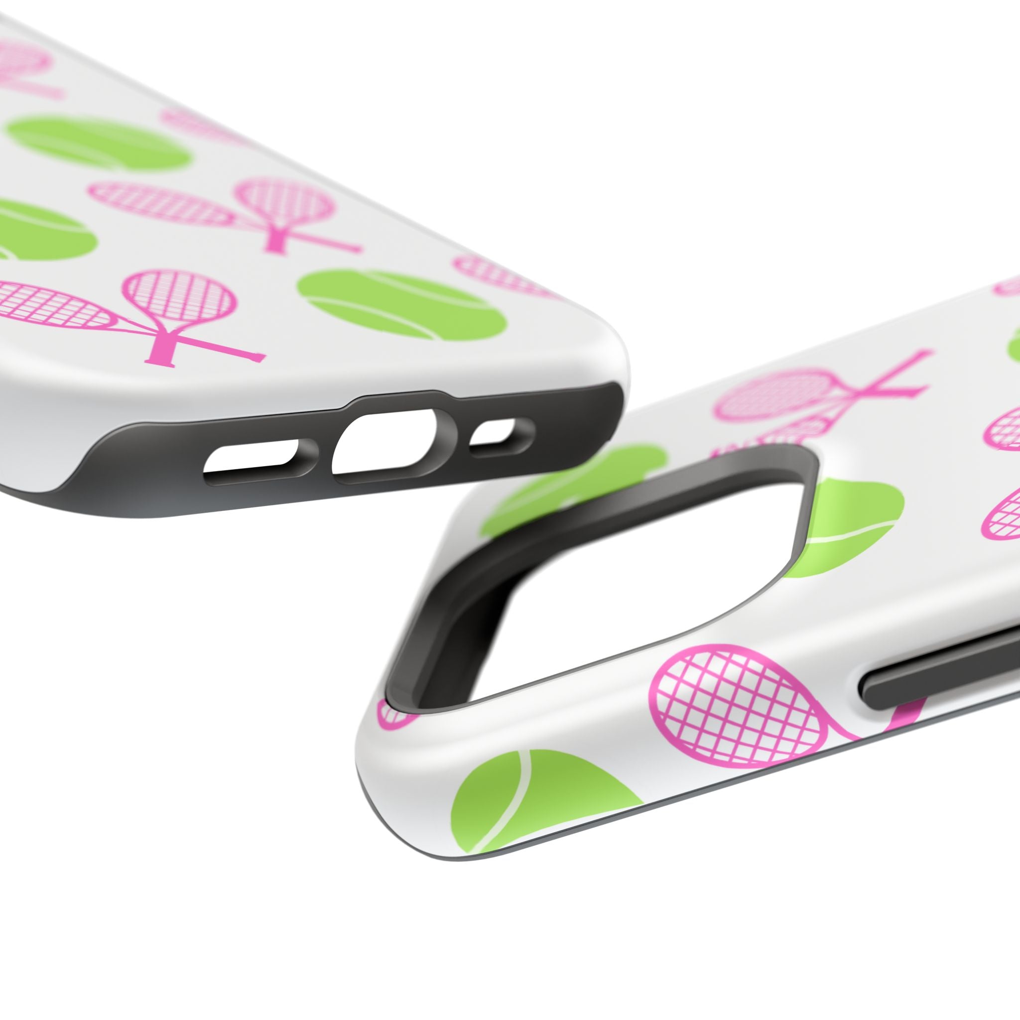 Tennis Pattern Impact-Resistant Phone Case — Pink Rackets & Green Balls