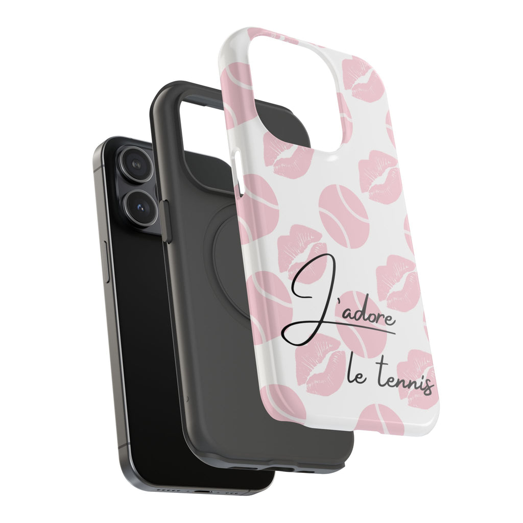 Impact-Resistant Phone Case - 'J'adore le tennis', pink tennis balls/lips