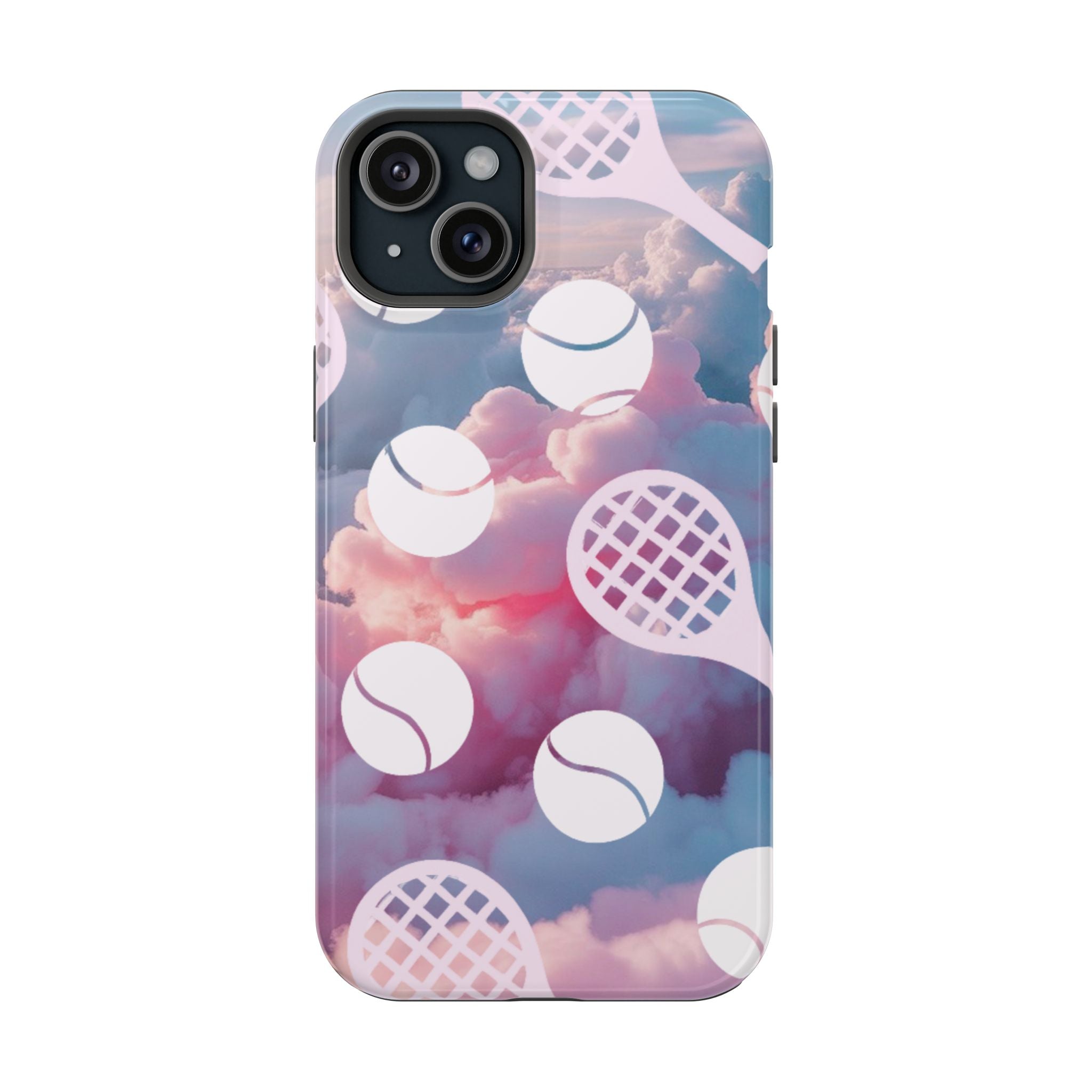 Tennis Impact-Resistant Phone Case — Tennis Rackets & Balls on Cloudscape