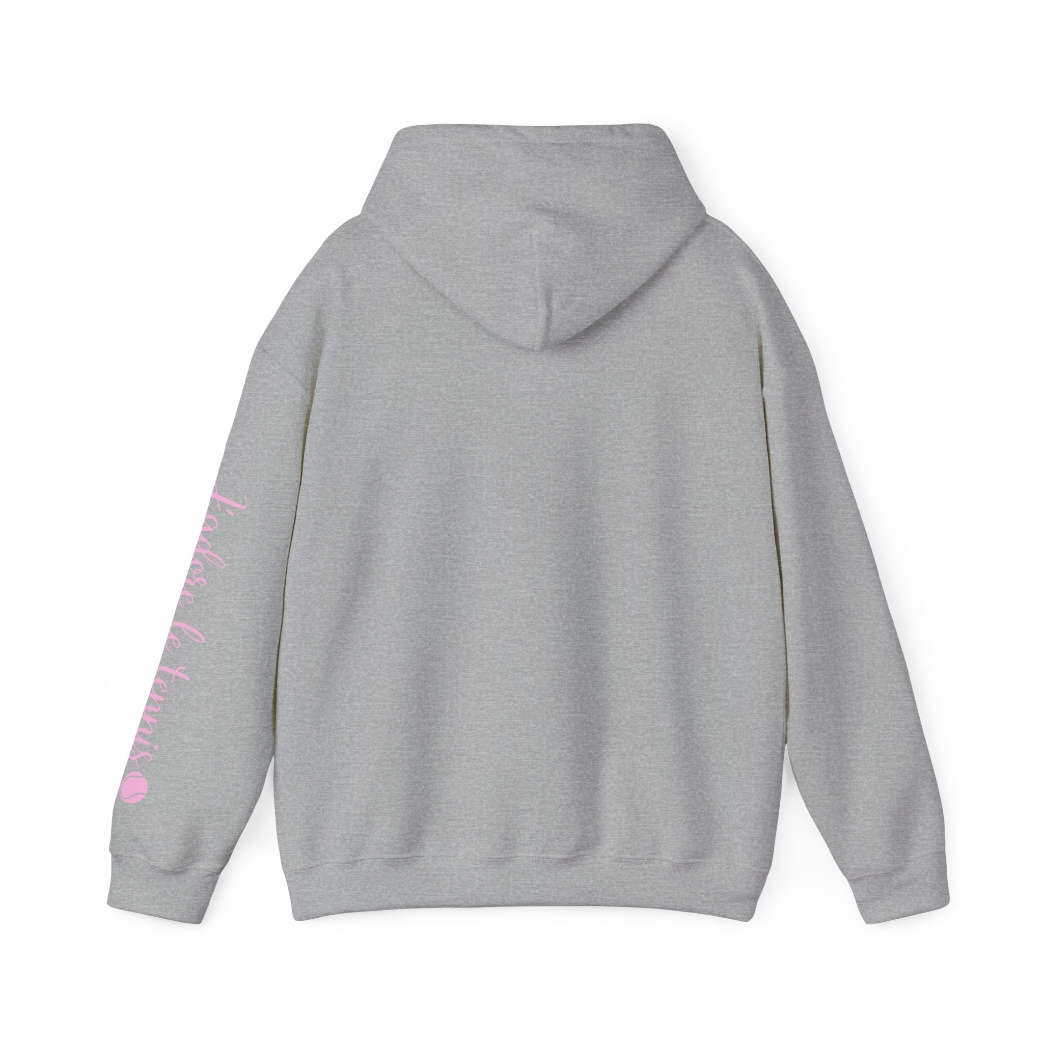 Women's Hoodie sweatshirt — "J'adore le tennis" Tennis Ball Sleeve Design (bubblegum pink)