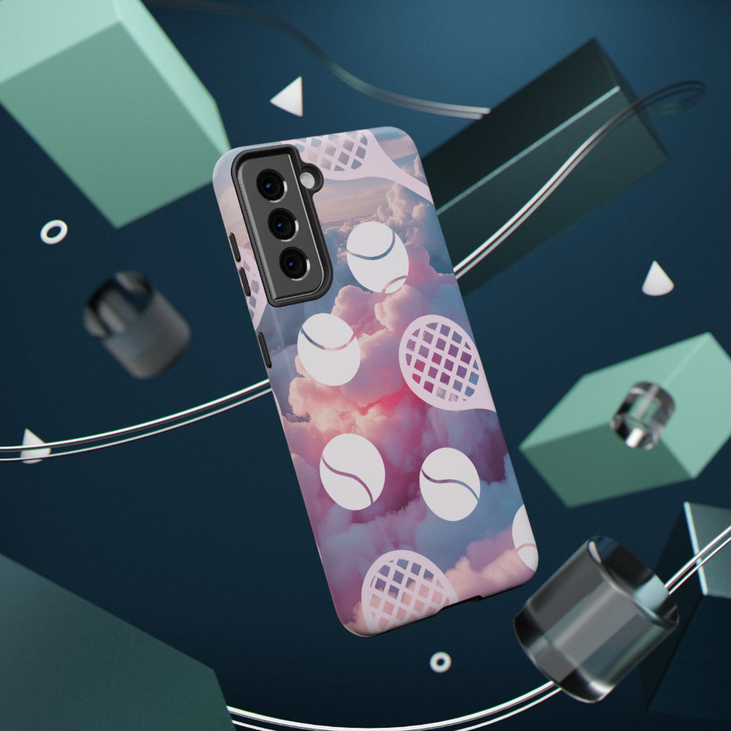 Tennis Impact-Resistant Phone Case — Tennis Rackets & Balls on Cloudscape