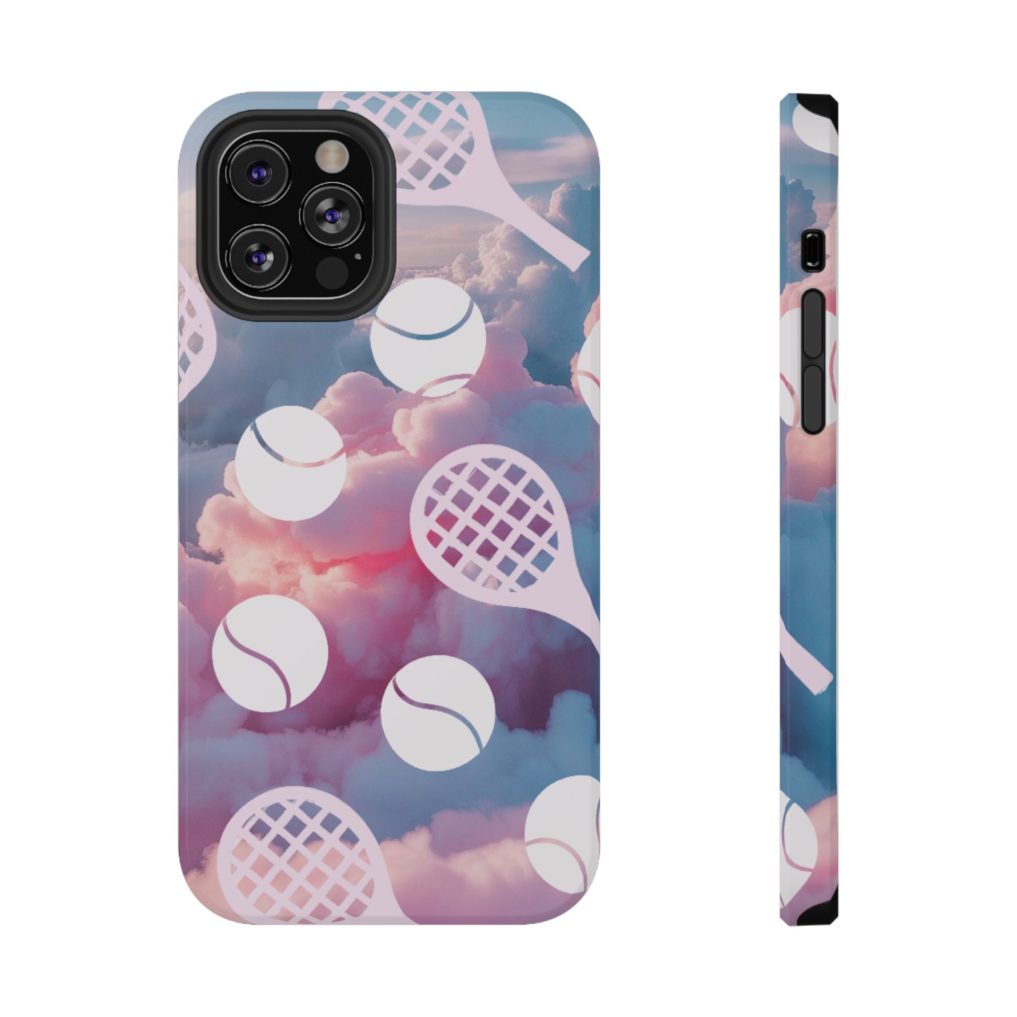 Tennis Impact-Resistant Phone Case — Tennis Rackets & Balls on Cloudscape