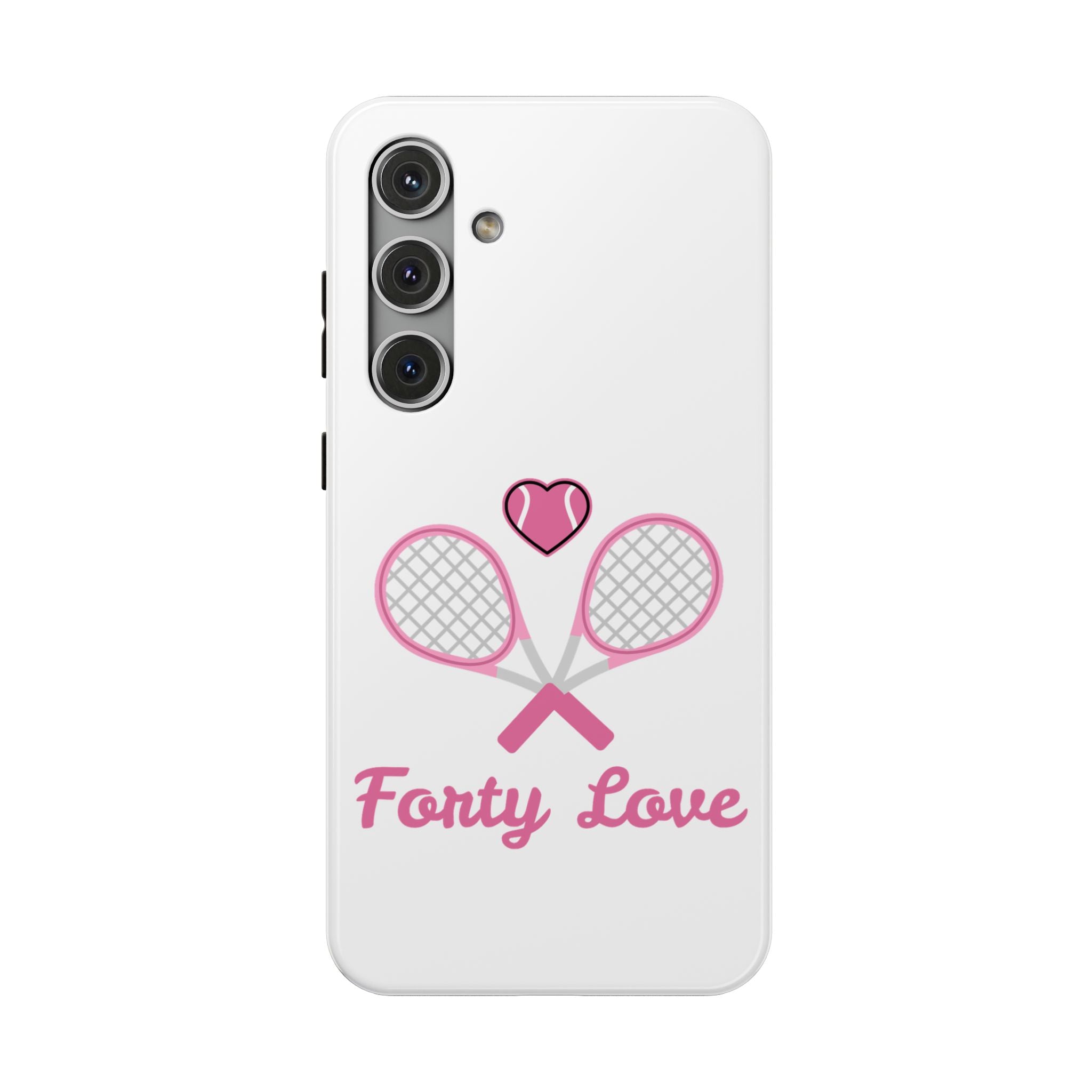 Tennis Impact‑Resistant Phone Case — 'Forty Love', pink/white