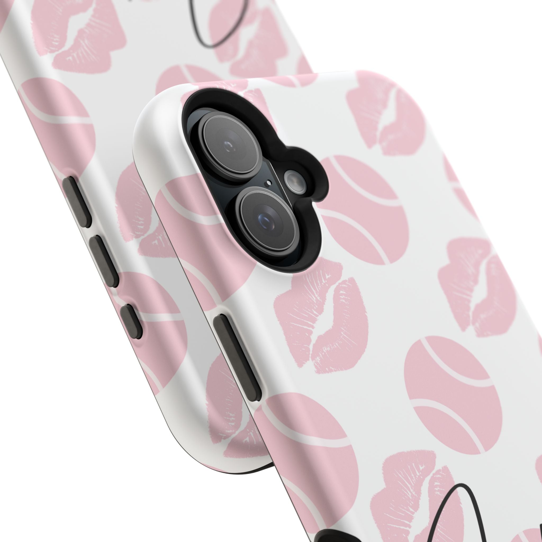 Impact-Resistant Phone Case - 'J'adore le tennis', pink tennis balls/lips