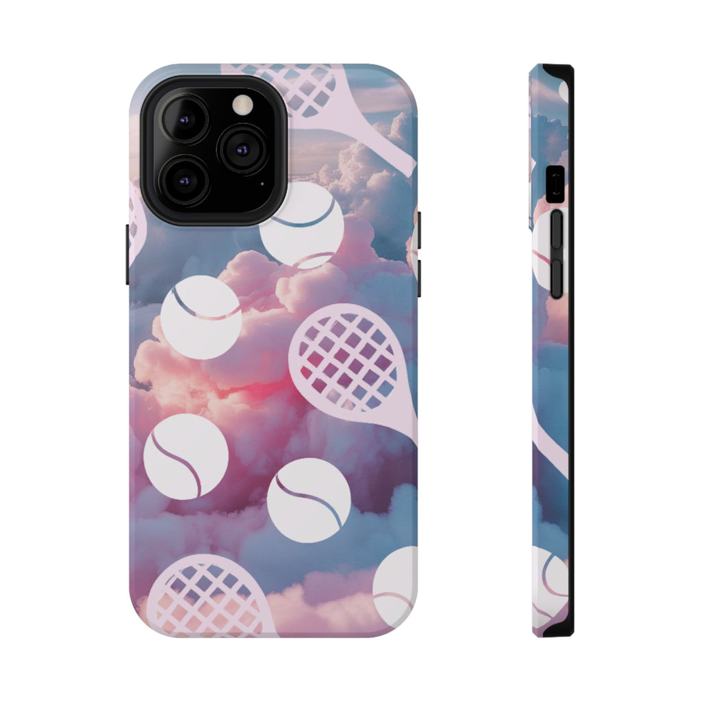Tennis Impact-Resistant Phone Case — Tennis Rackets & Balls on Cloudscape