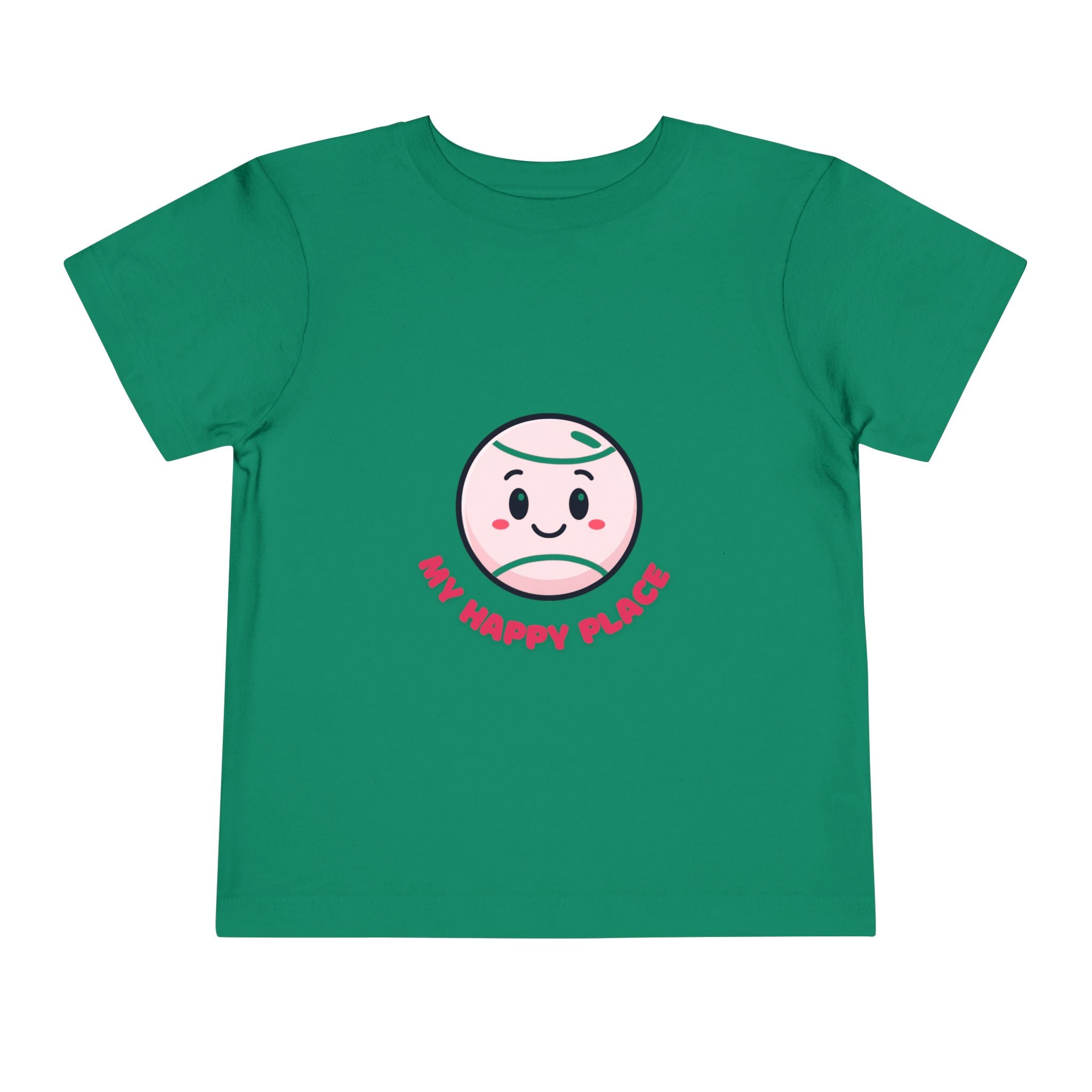 Girl Toddler's Junior Tee - 'My Happy Place' Cute Tennis Ball Smiley Face T-Shirt