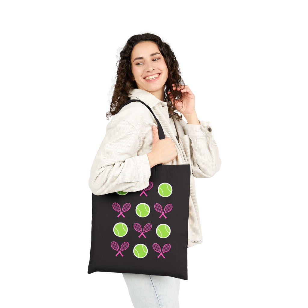 Tote Bag — Pink Tennis Rackets & Green Tennis Balls Canvas Tote