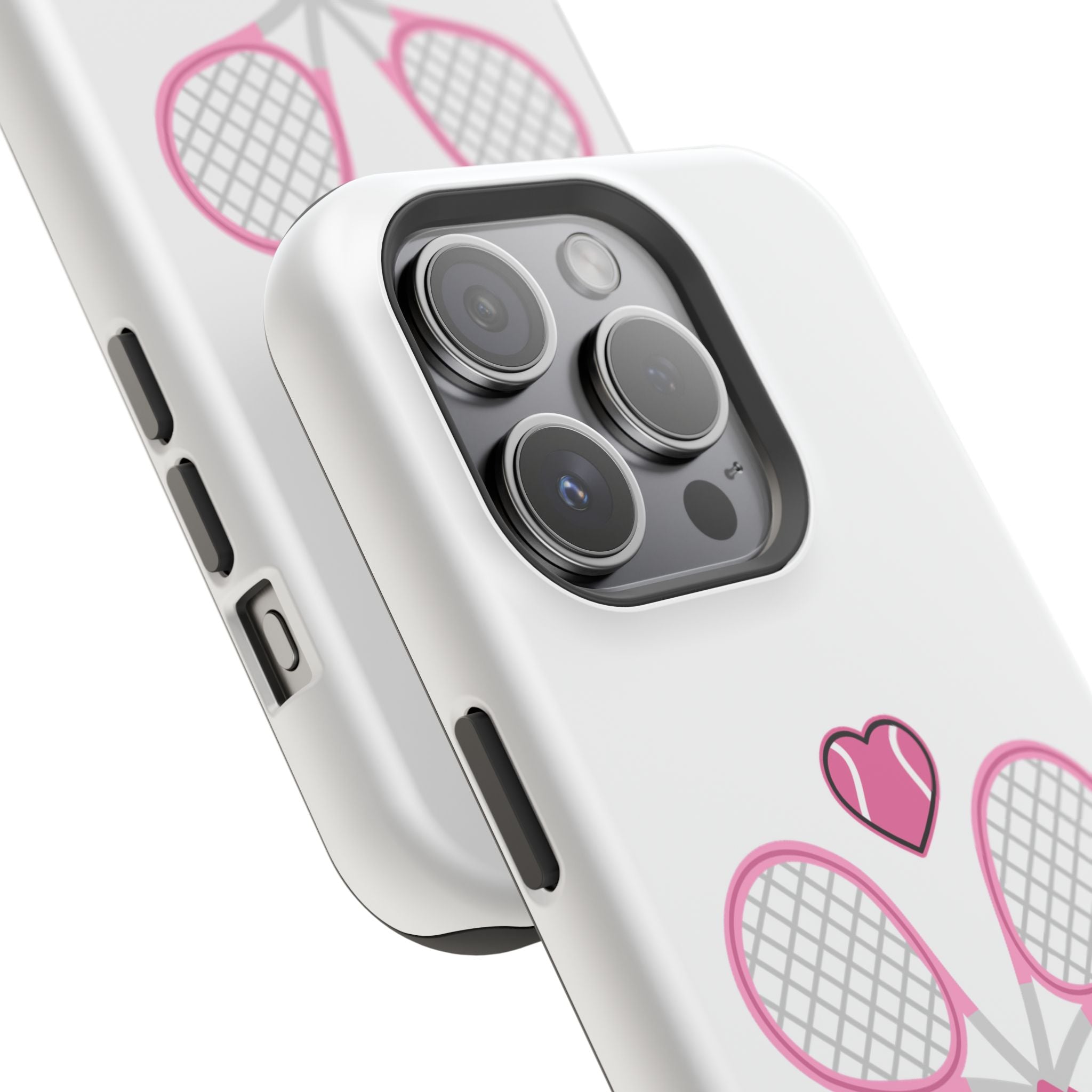 Tennis Impact‑Resistant Phone Case — 'Forty Love', pink/white
