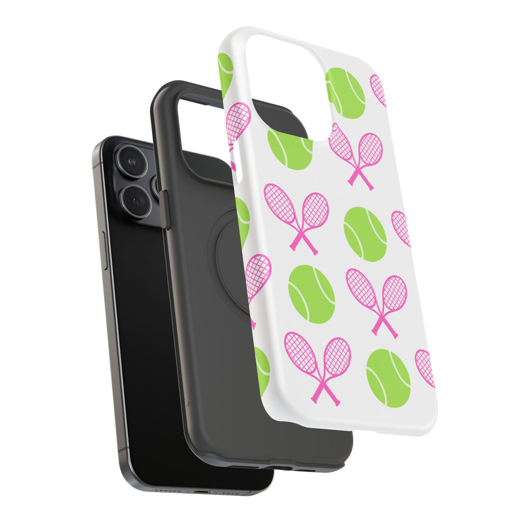 Tennis Pattern Impact-Resistant Phone Case — Pink Rackets & Green Balls