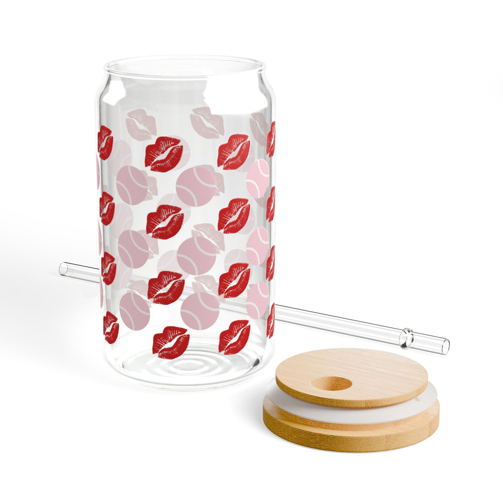 Sipper Glass, 16oz - lips/pink tennis balls