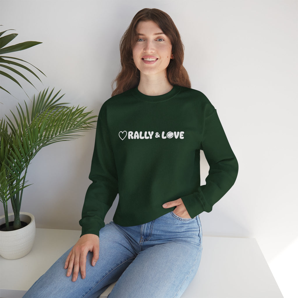 Women's Crewneck Sweatshirt - 'Rally & Love' tennis, soft neutral sweatshirt (cream)