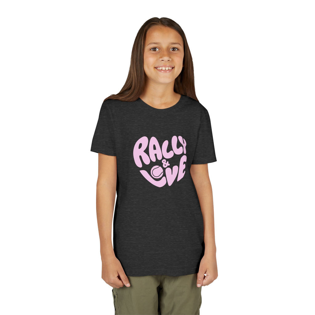 Girl's Junior Tee — 'Rally & Love' Heart logo T-Shirt (pink)