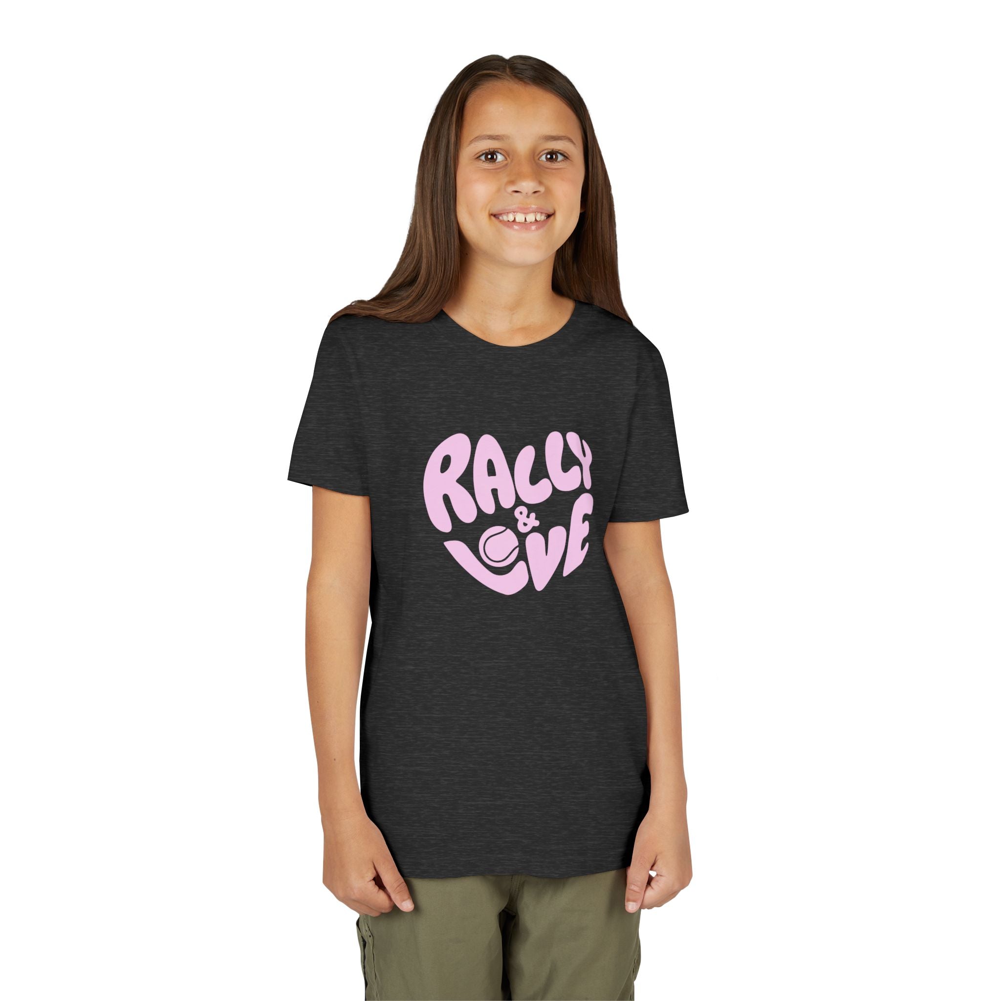 Girl's Junior Tee — 'Rally & Love' Heart logo T-Shirt (pink)