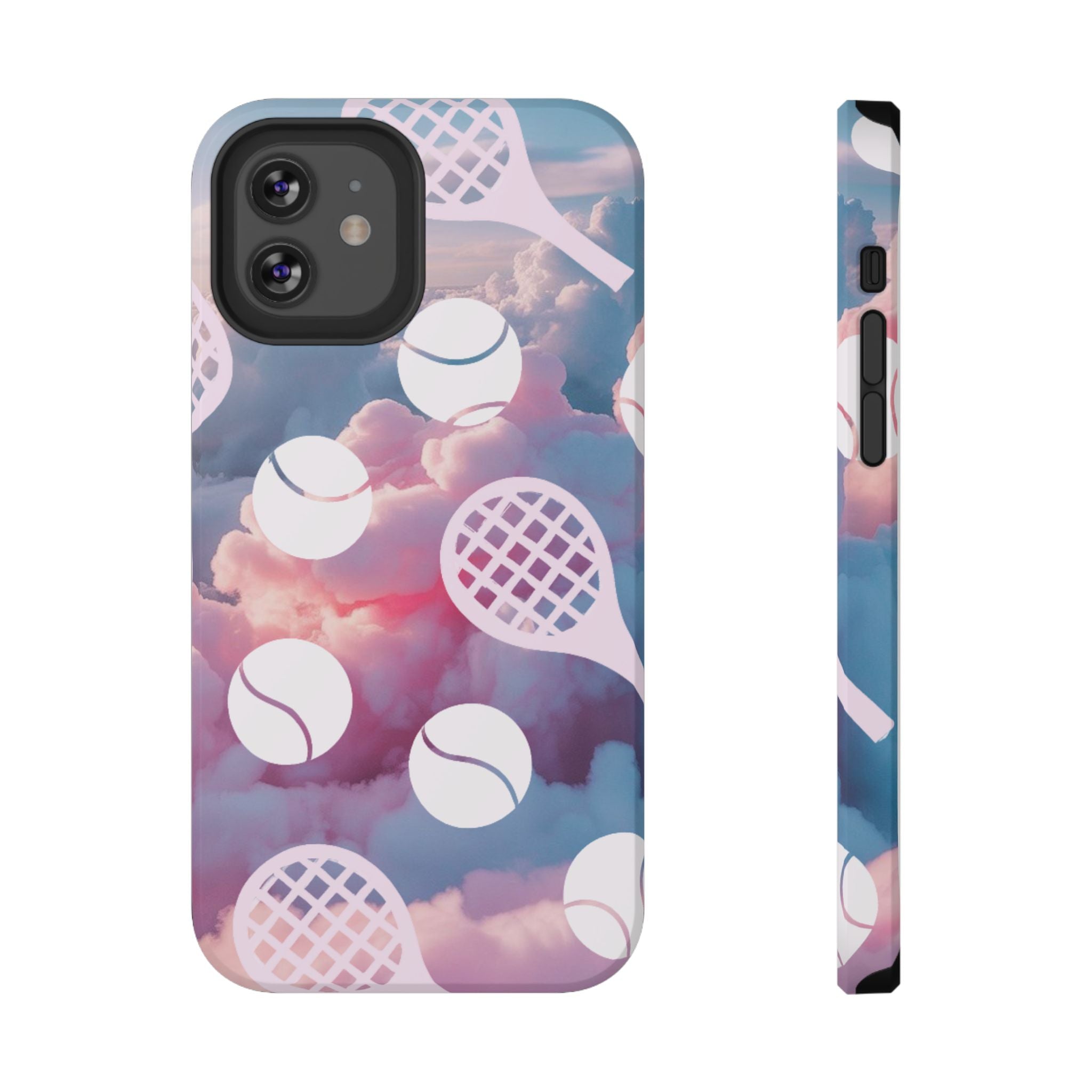 Tennis Impact-Resistant Phone Case — Tennis Rackets & Balls on Cloudscape