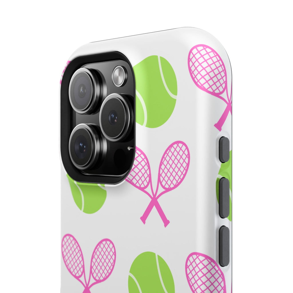 Tennis Pattern Impact-Resistant Phone Case — Pink Rackets & Green Balls