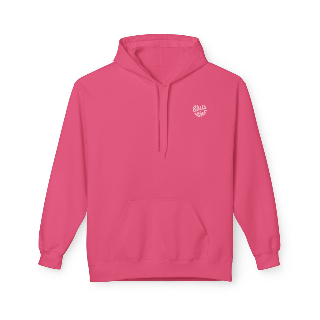 Women's Softstyle Fleece Hoodie sweatshirt - 'Rally & Love' logo, minimalist (pink)
