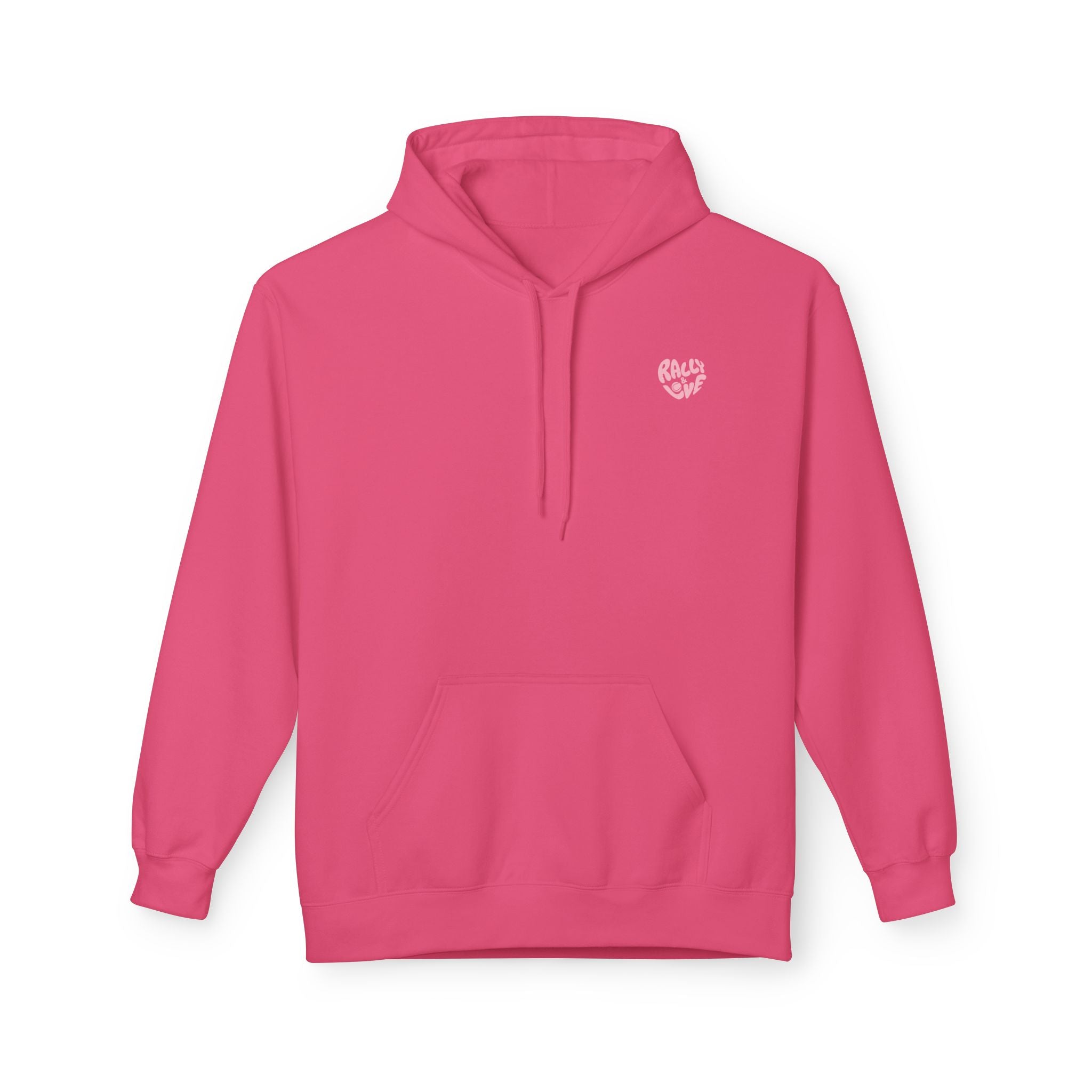 Women's Softstyle Fleece Hoodie sweatshirt - 'Rally & Love' logo, minimalist (pink)