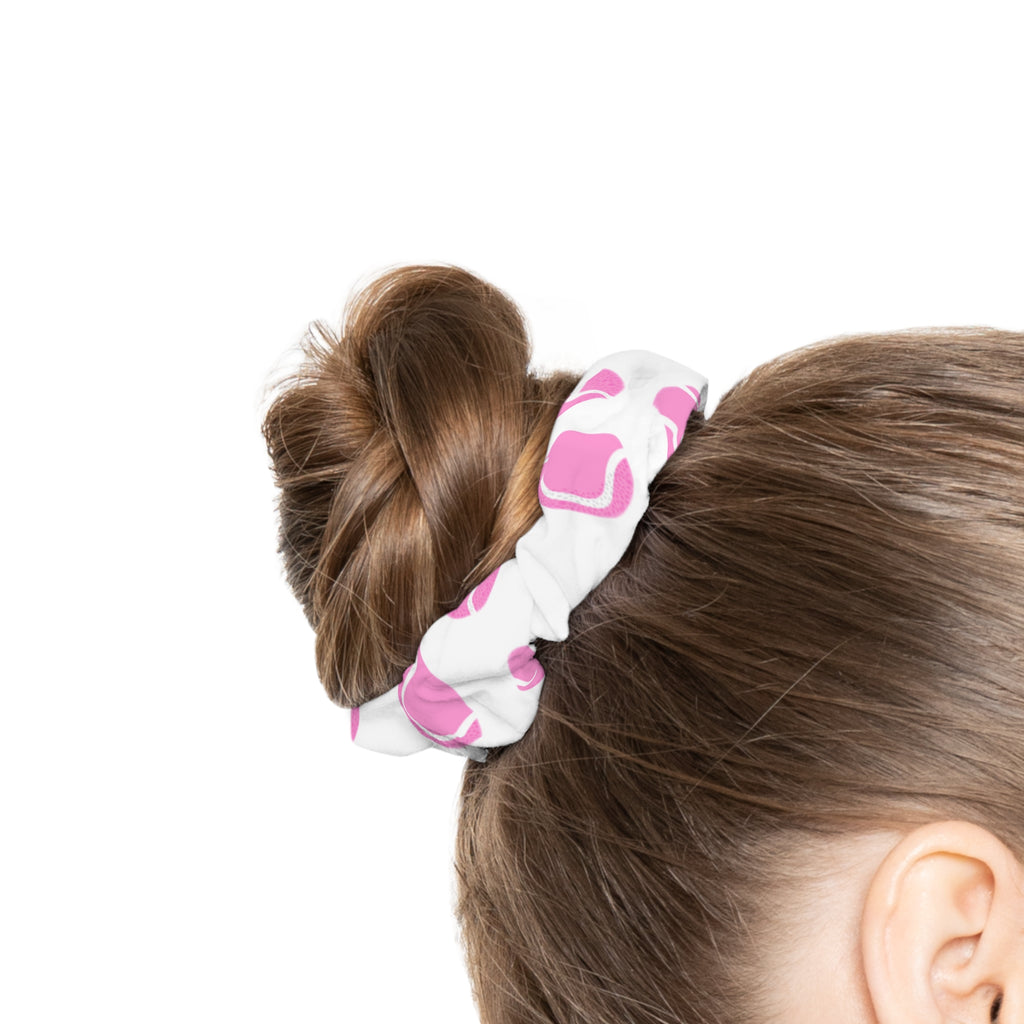 White & Pink Hair Accessory — Tennis Ball Scrunchie