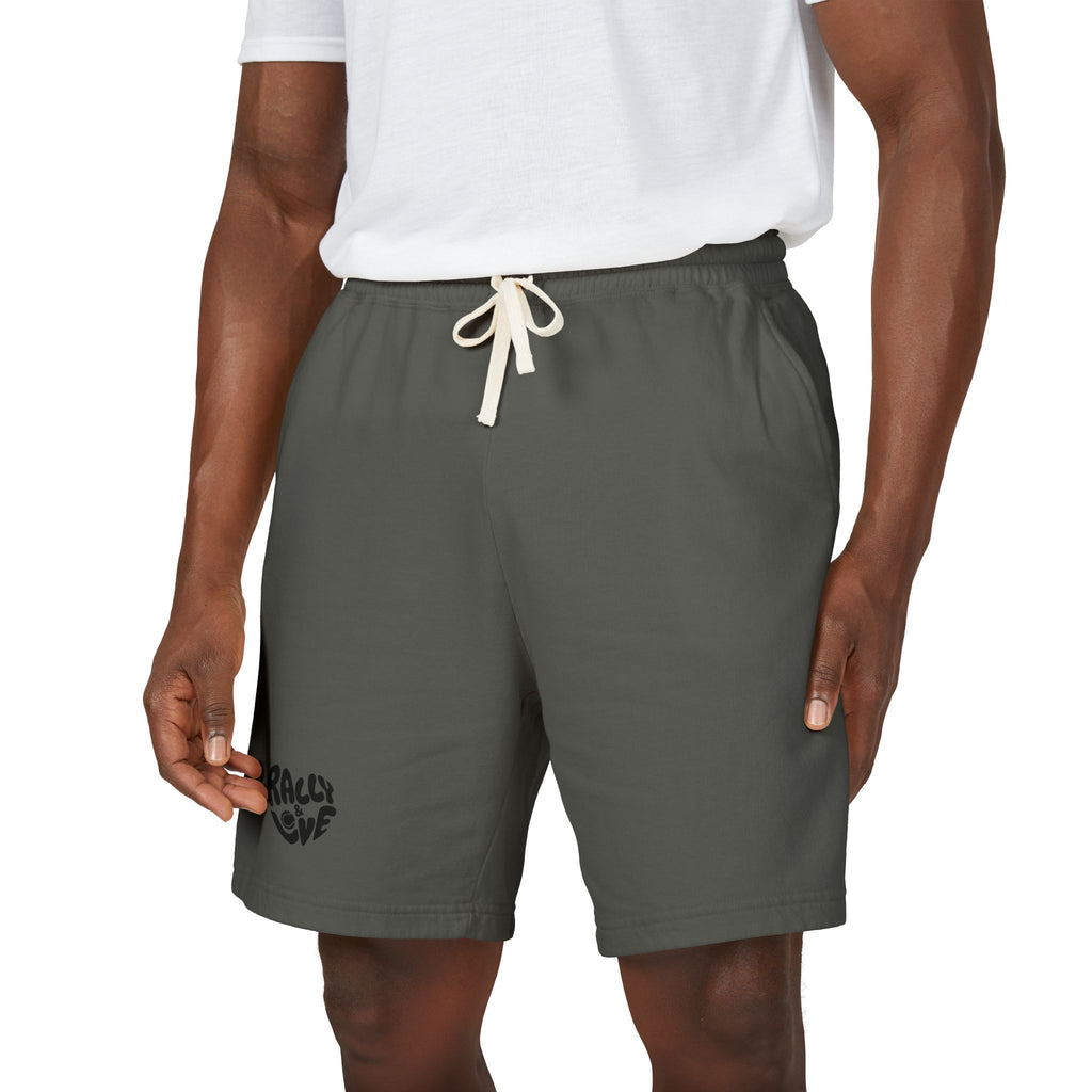 Men's Fleece Sweatshorts — 'Rally & Love' Logo Casual Lounge Shorts (black)