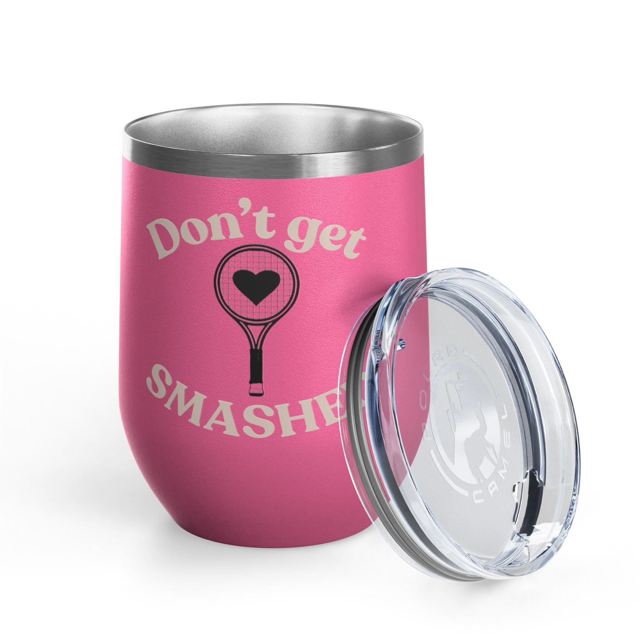 Wine Tumbler — Light tan/racket heart, "Don't Get Smashed" Tennis Wine Tumbler, 12oz