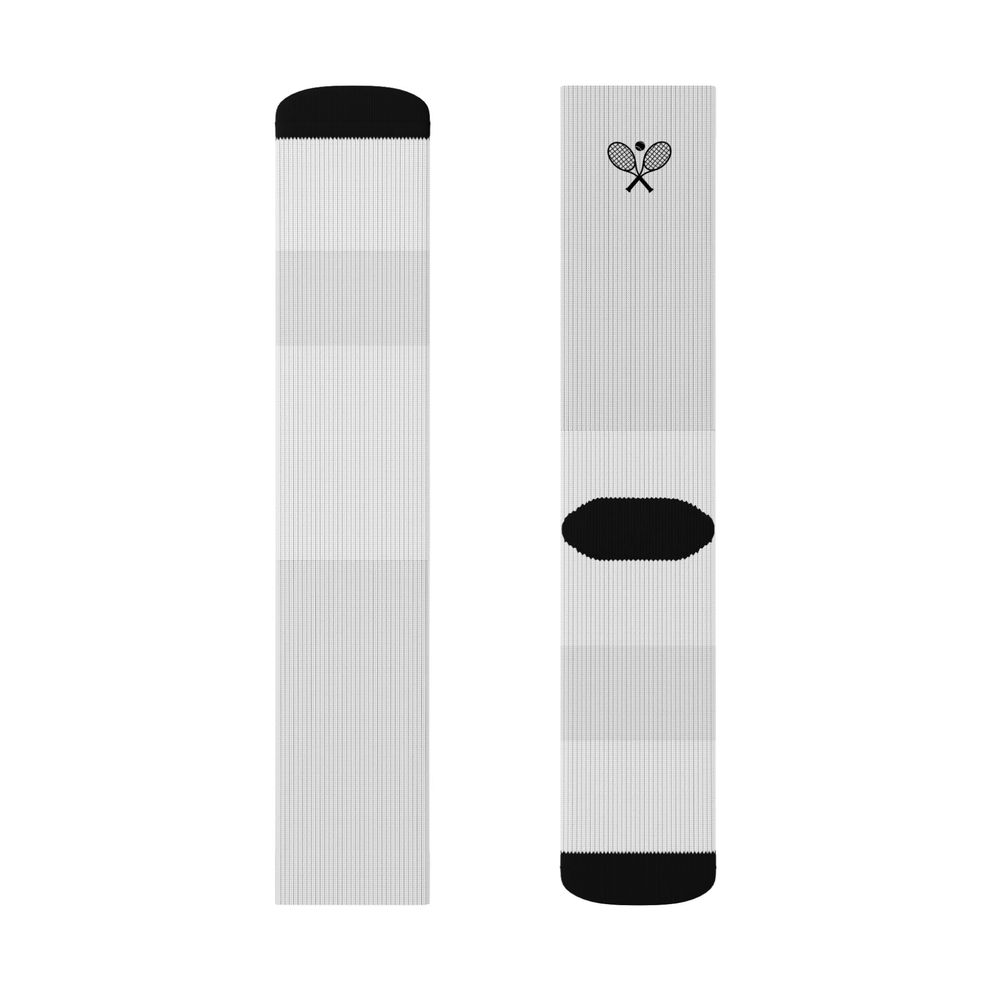 Men's Crew Socks — Custom, Black Tennis Racket/Ball Athletic Socks