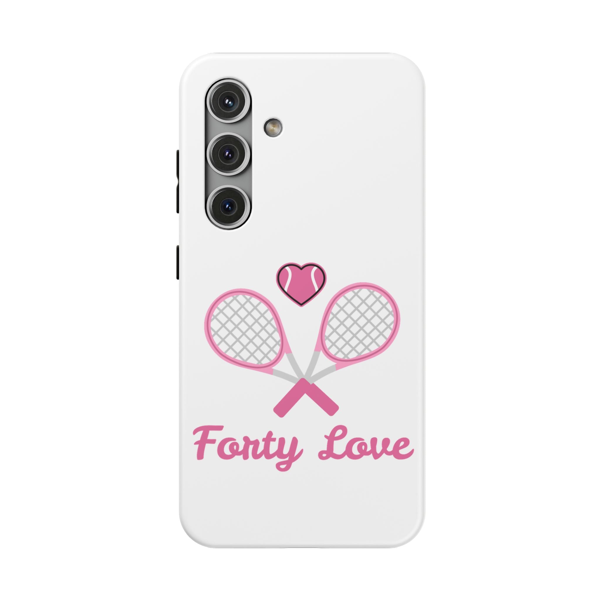 Tennis Impact‑Resistant Phone Case — 'Forty Love', pink/white