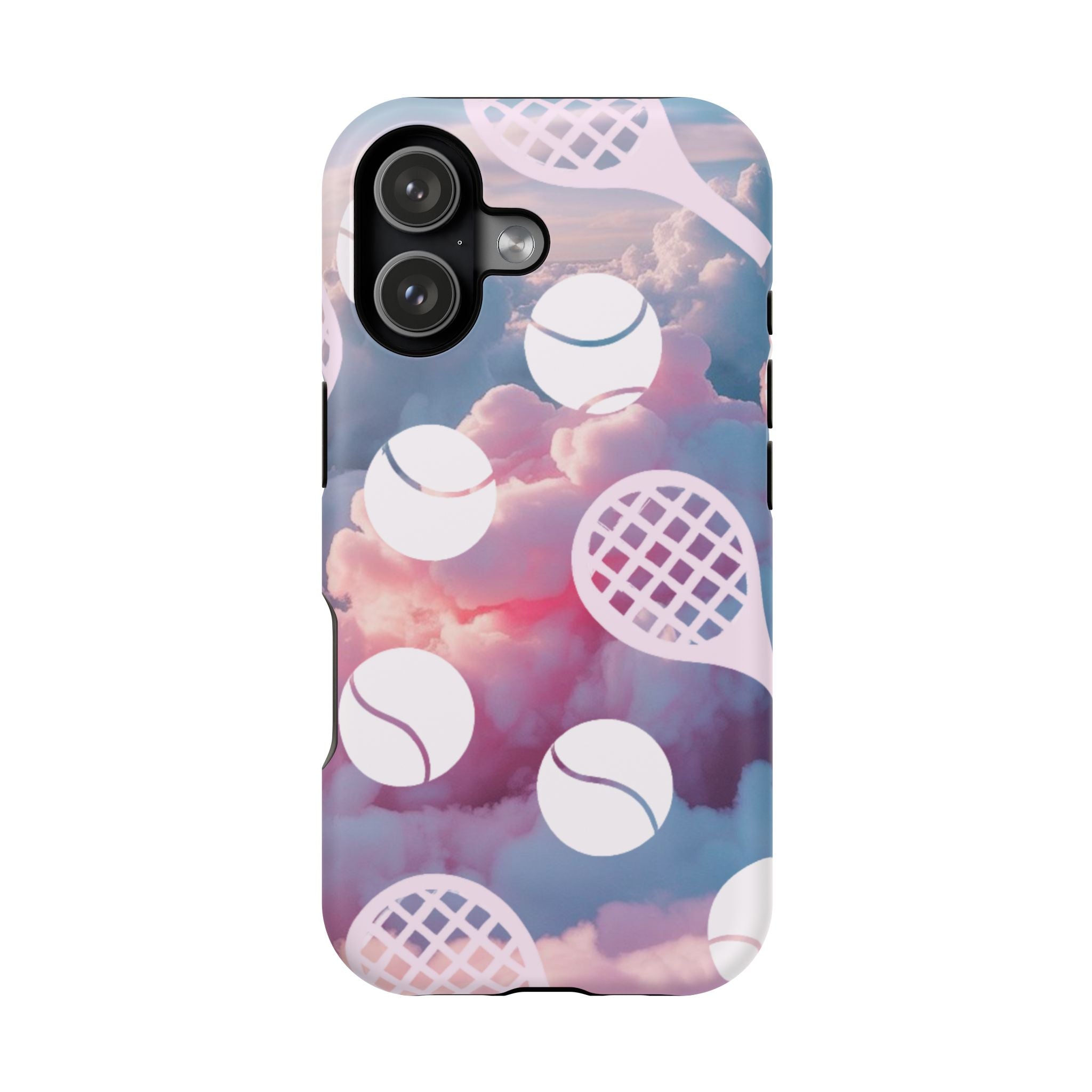 Tennis Impact-Resistant Phone Case — Tennis Rackets & Balls on Cloudscape