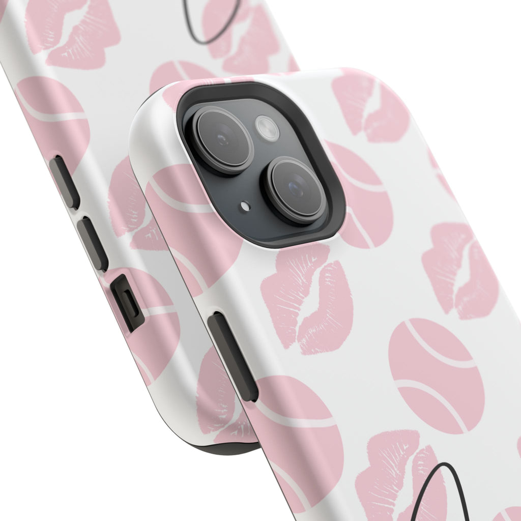 Impact-Resistant Phone Case - 'J'adore le tennis', pink tennis balls/lips