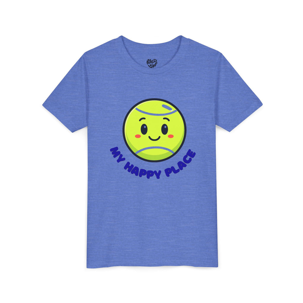 Boy's Junior Tee — Cute Smiling Tennis Ball "My Happy Place" Kids Shirt
