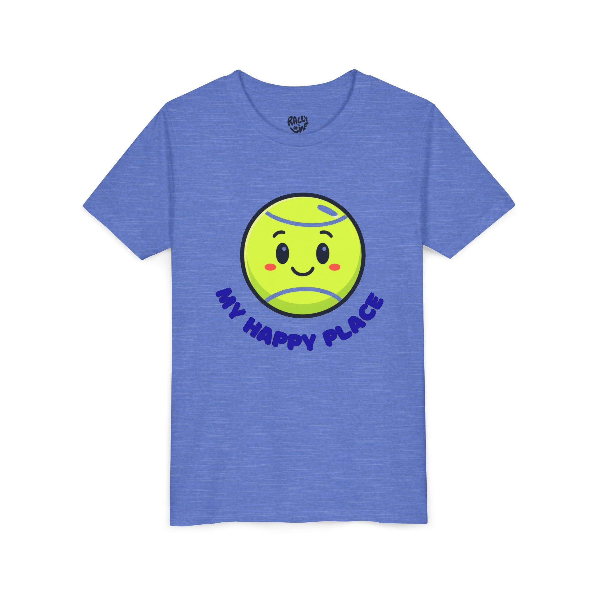 Boy's Junior Tee — Cute Smiling Tennis Ball "My Happy Place" Kids Shirt