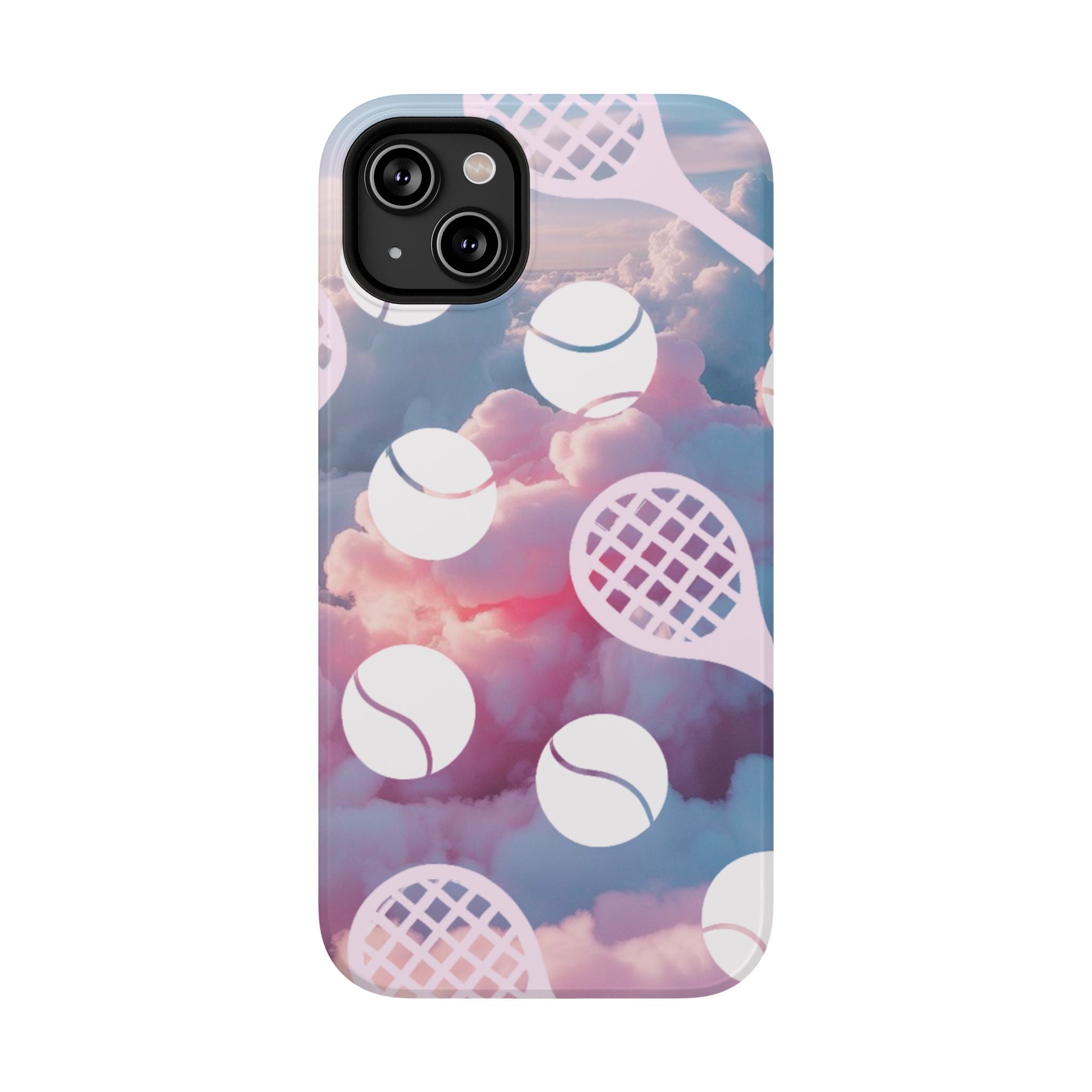 Tennis Impact-Resistant Phone Case — Tennis Rackets & Balls on Cloudscape