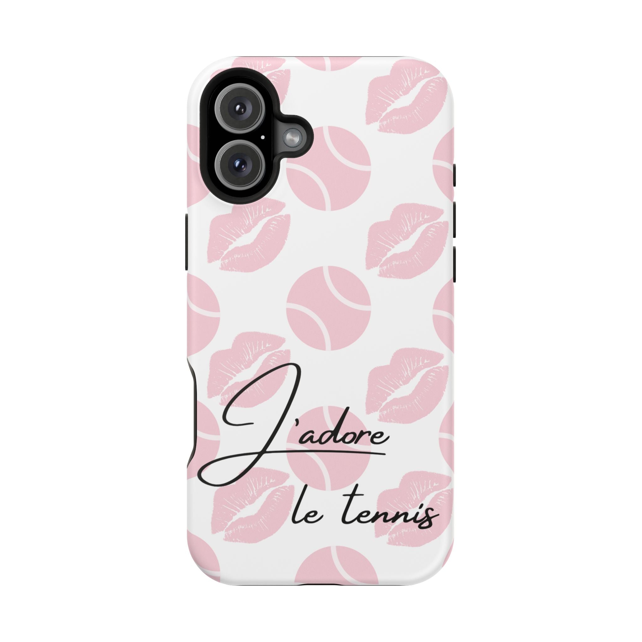Impact-Resistant Phone Case - 'J'adore le tennis', pink tennis balls/lips