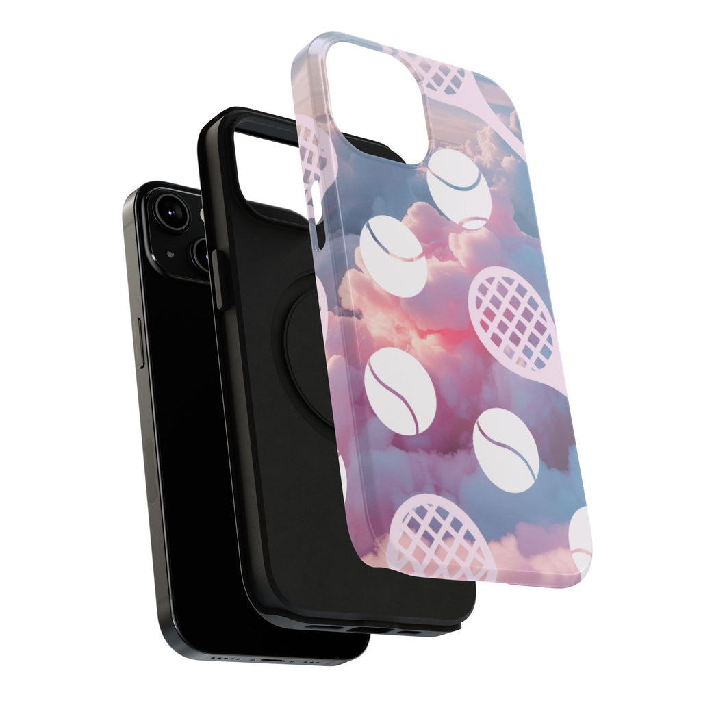 Tennis Impact-Resistant Phone Case — Tennis Rackets & Balls on Cloudscape