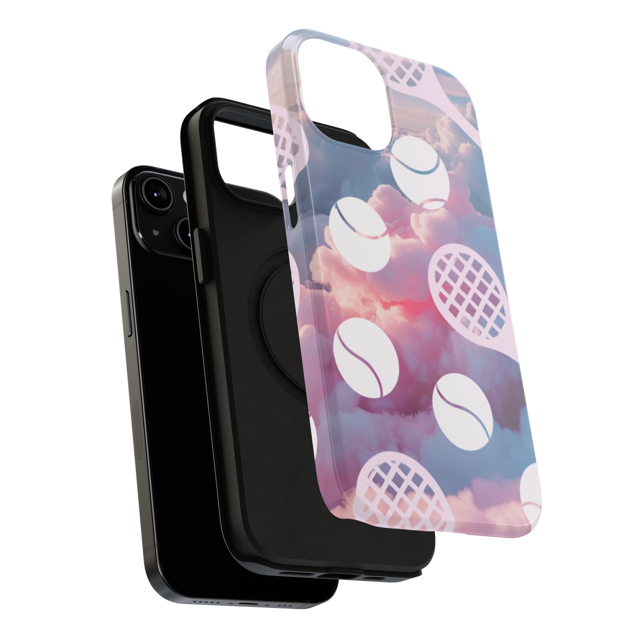 Tennis Impact-Resistant Phone Case — Tennis Rackets & Balls on Cloudscape
