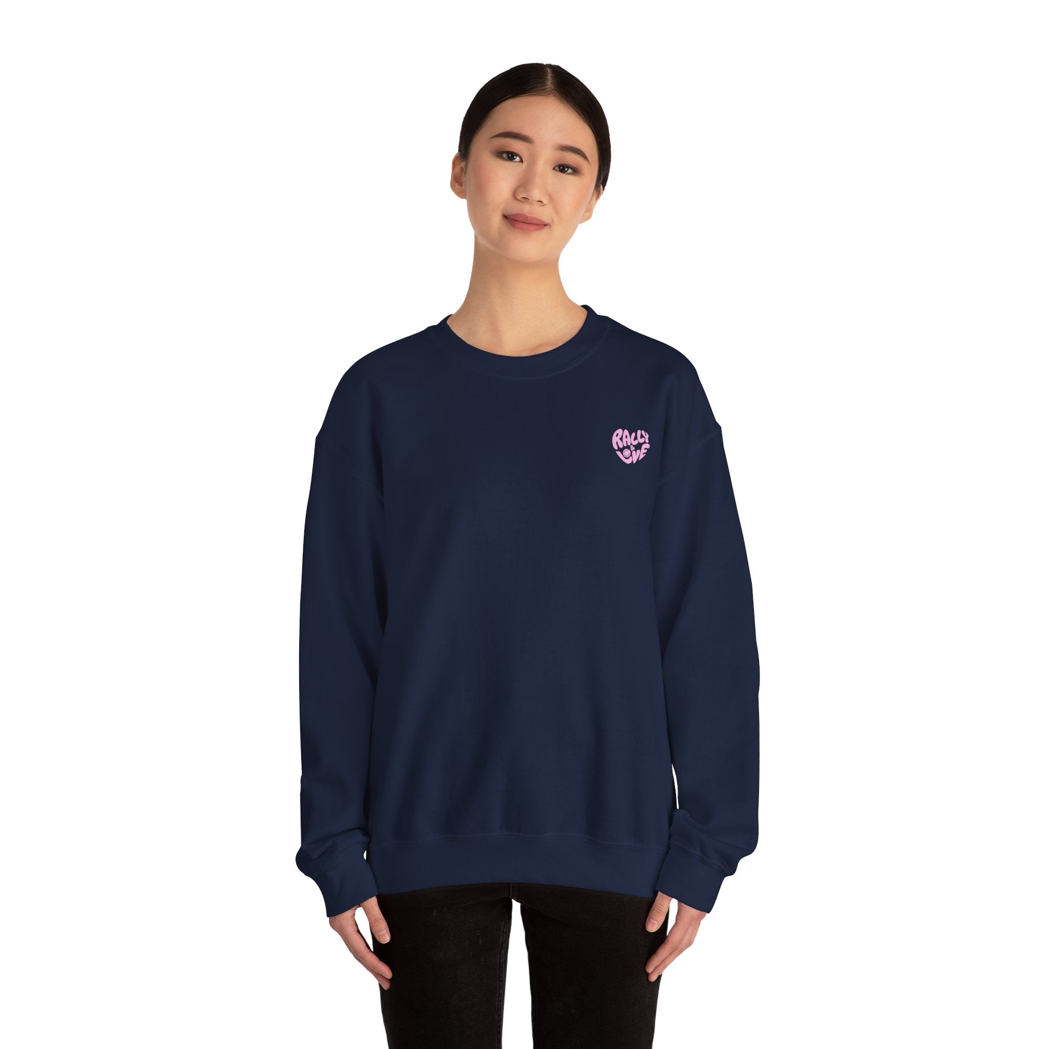 Women's Crewneck Sweatshirt — "Rally & Love" logo Chest Sweatshirt (bubblegum pink)