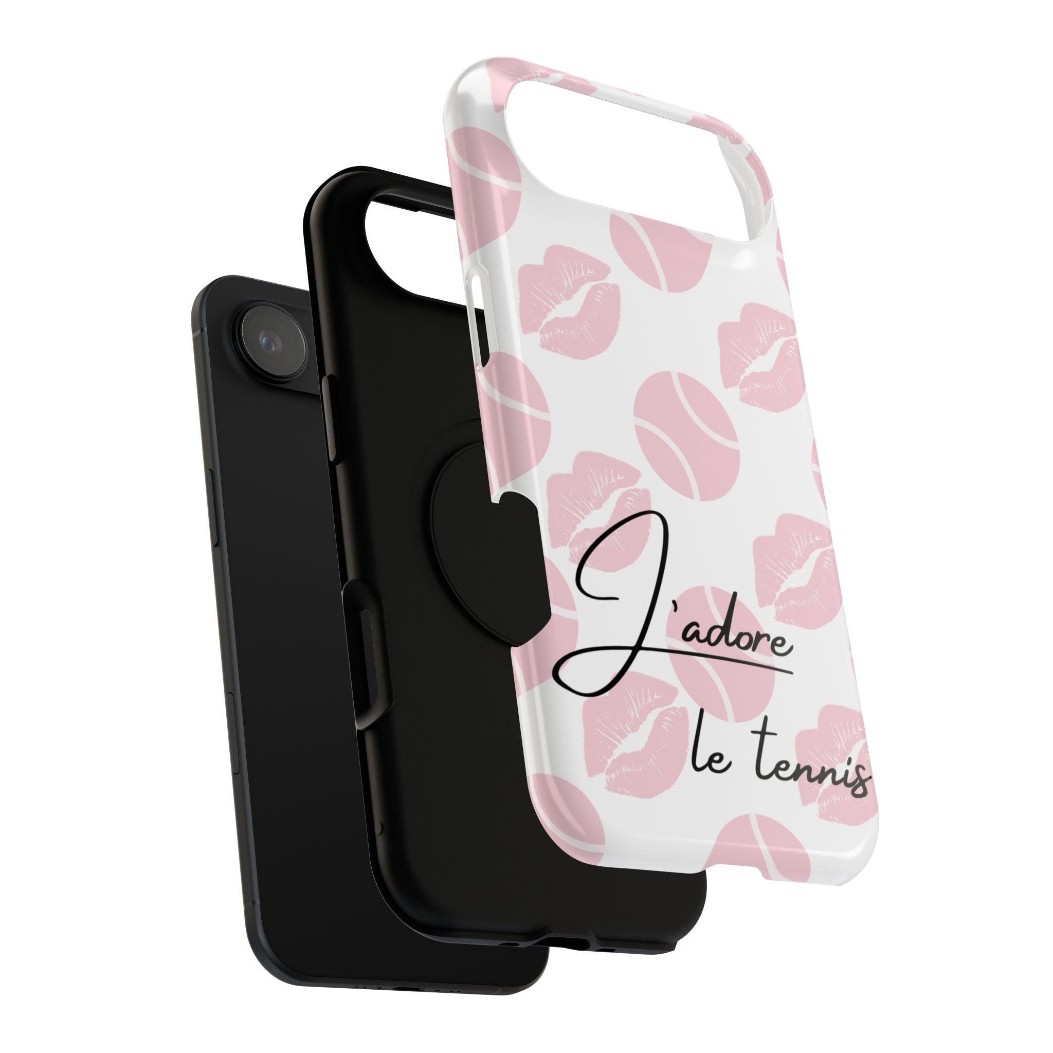 Impact-Resistant Phone Case - 'J'adore le tennis', pink tennis balls/lips
