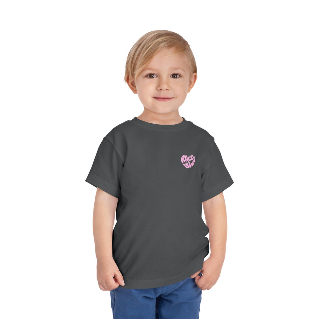 Girl's Toddler Junior Tee — 'Rally & Love' Heart Graphic Kids T-Shirt (bubblegum pink)