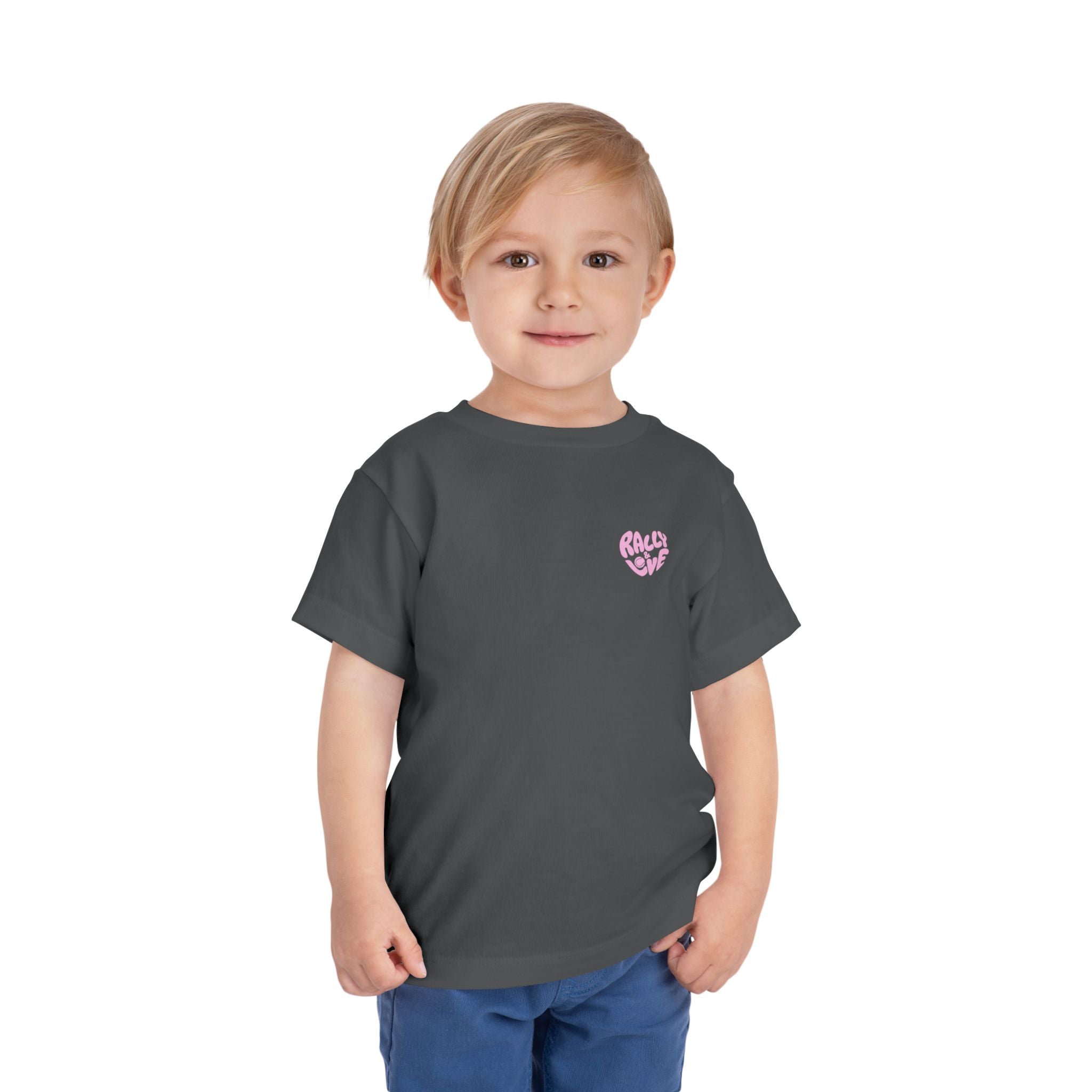 Girl's Toddler Junior Tee — 'Rally & Love' Heart Graphic Kids T-Shirt (bubblegum pink)