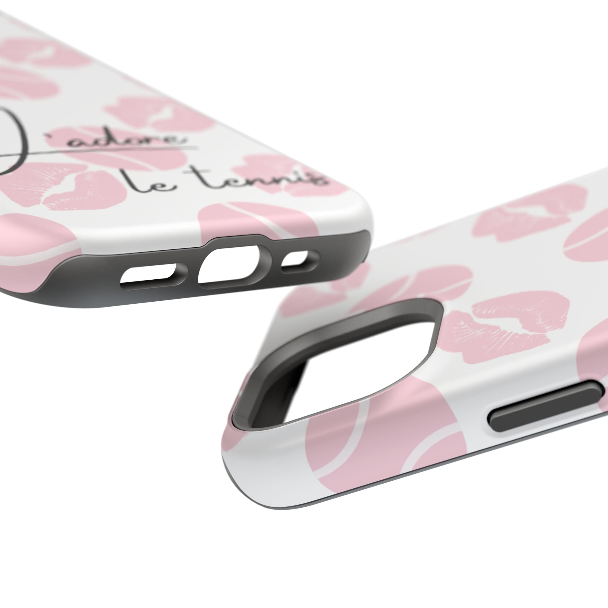 Impact-Resistant Phone Case - 'J'adore le tennis', pink tennis balls/lips