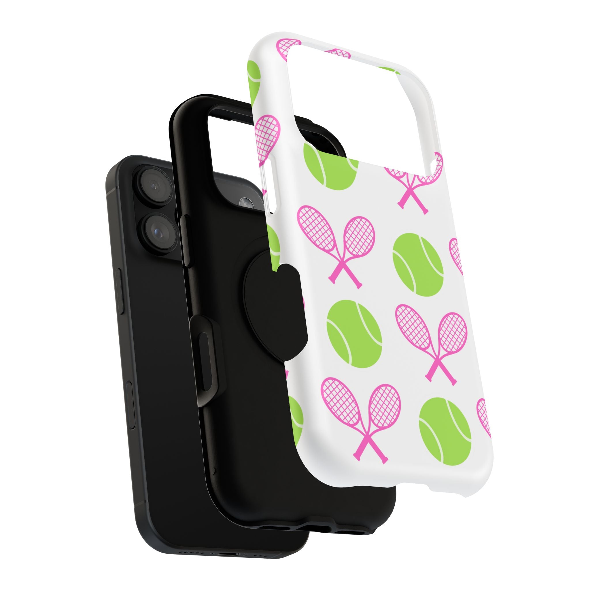 Tennis Pattern Impact-Resistant Phone Case — Pink Rackets & Green Balls