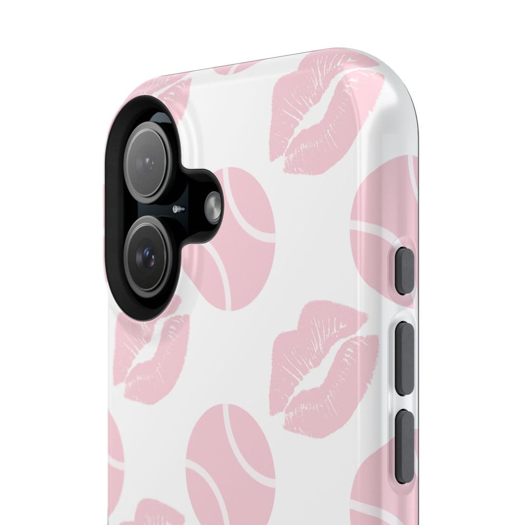 Impact-Resistant Phone Case - 'J'adore le tennis', pink tennis balls/lips