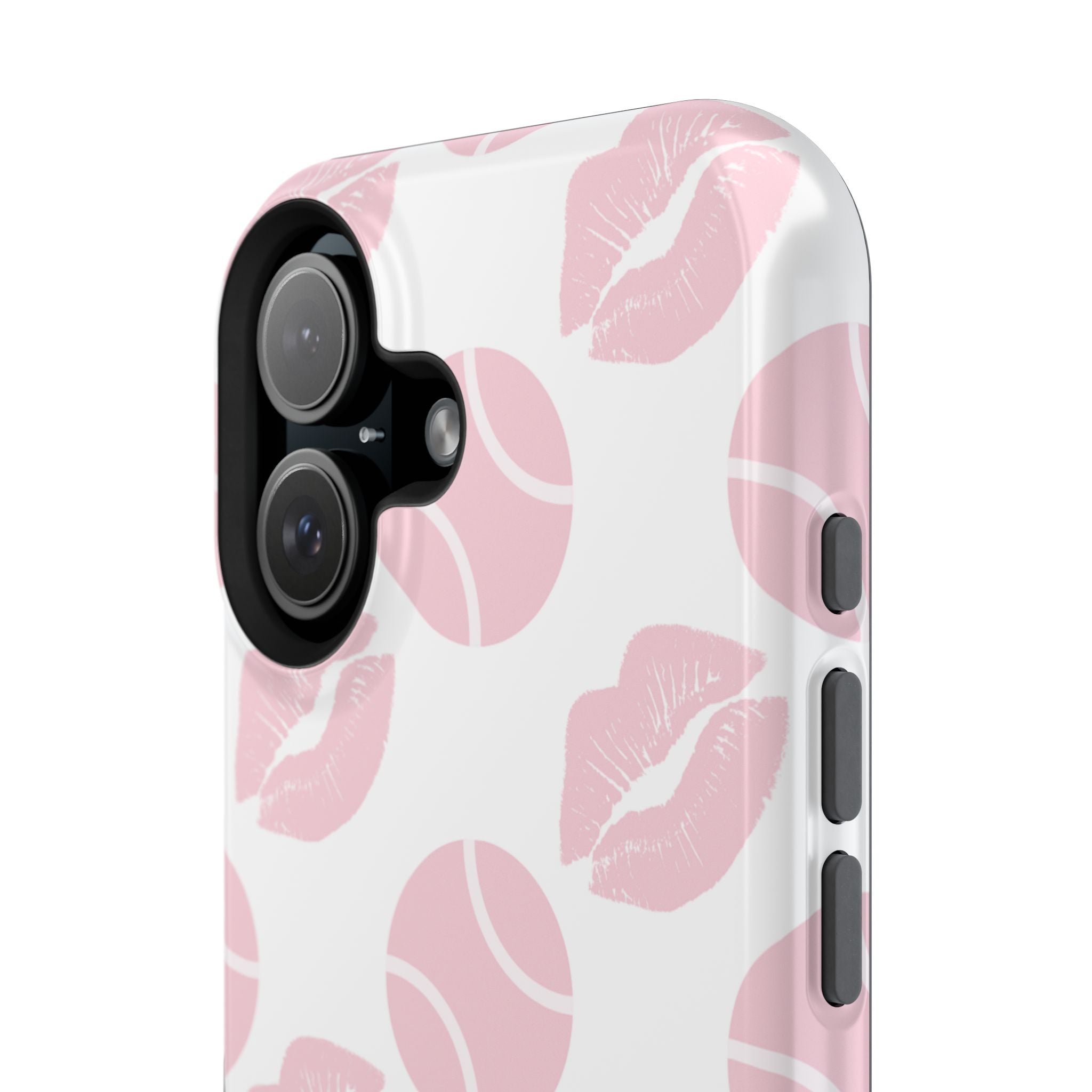 Impact-Resistant Phone Case - 'J'adore le tennis', pink tennis balls/lips