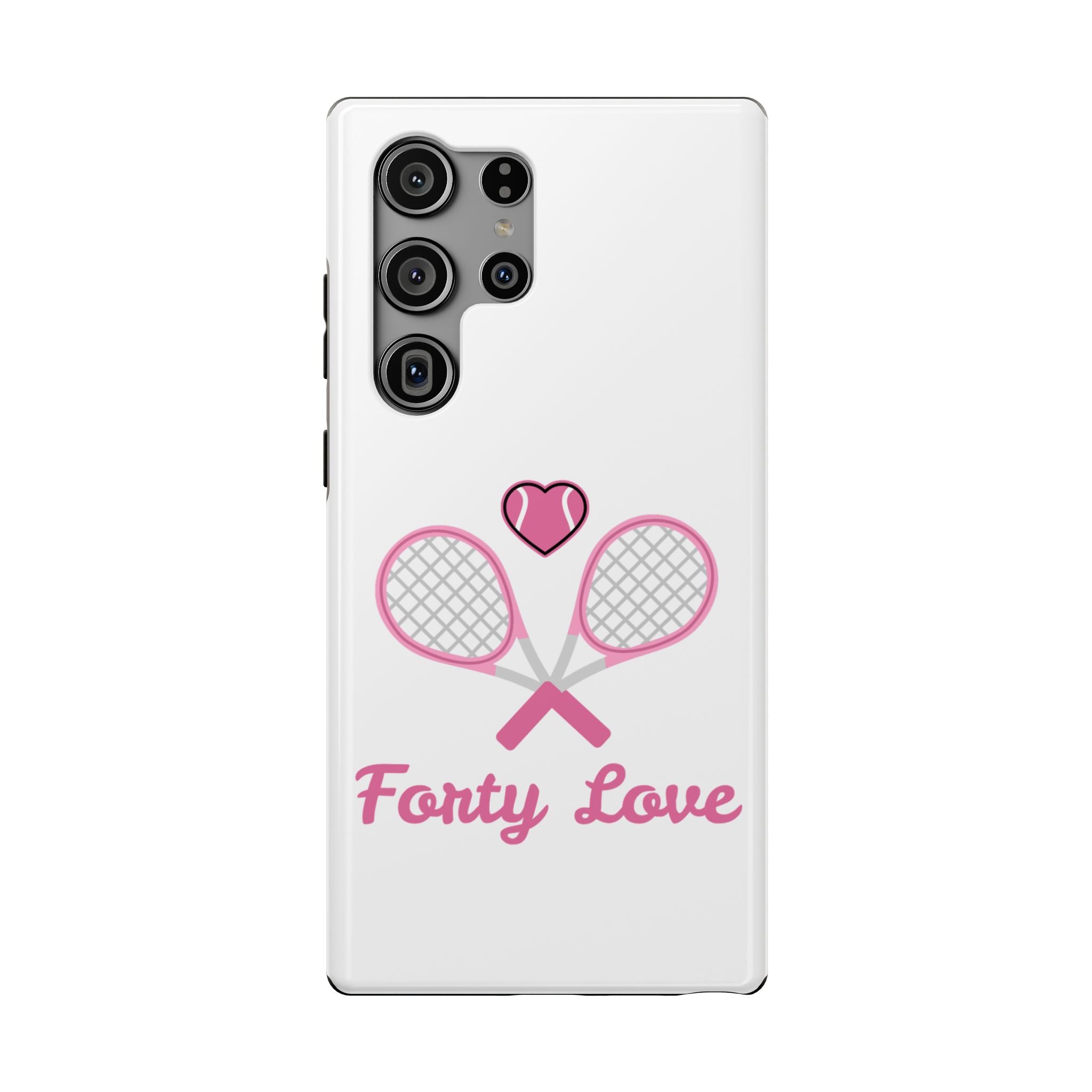 Tennis Impact‑Resistant Phone Case — 'Forty Love', pink/white