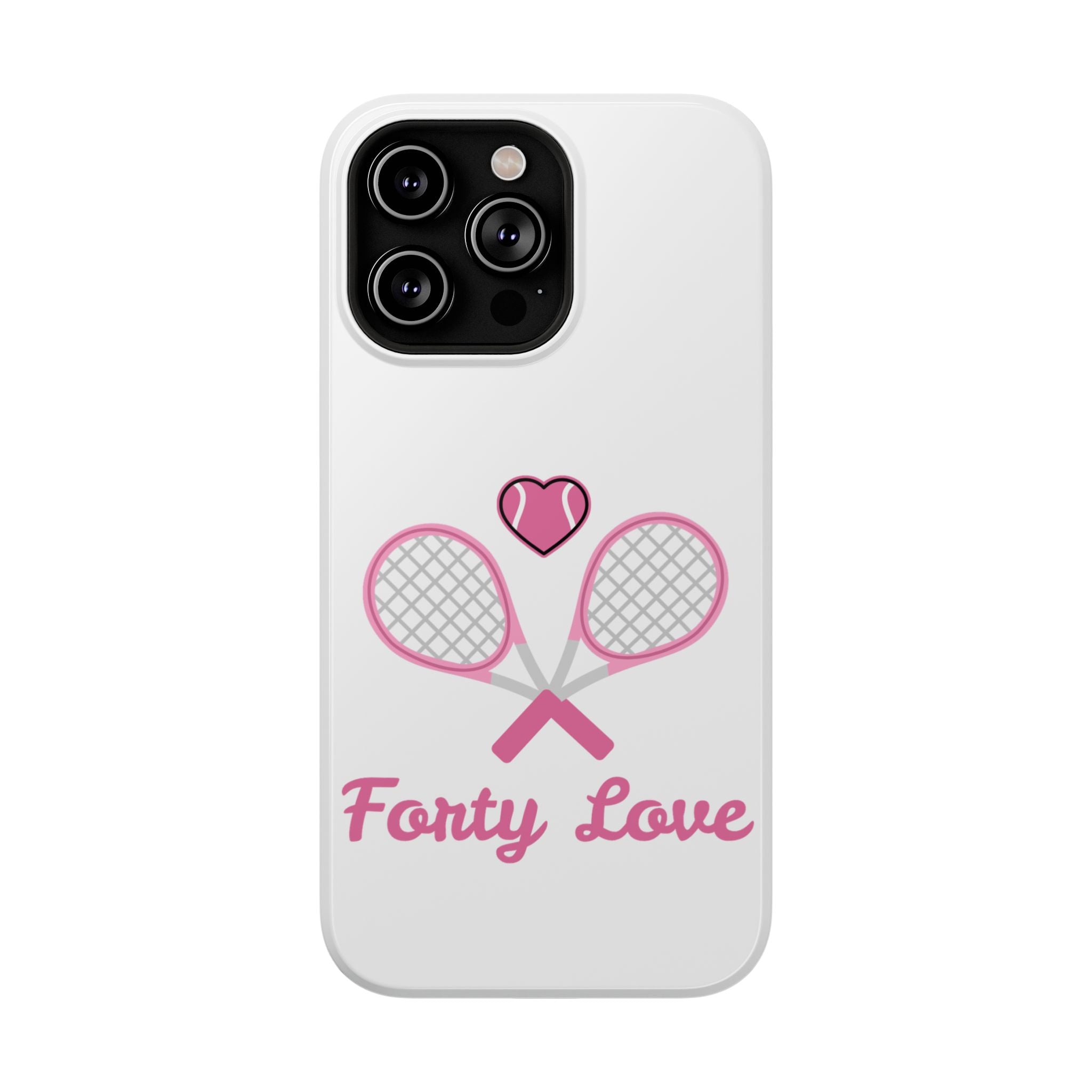Tennis Impact‑Resistant Phone Case — 'Forty Love', pink/white