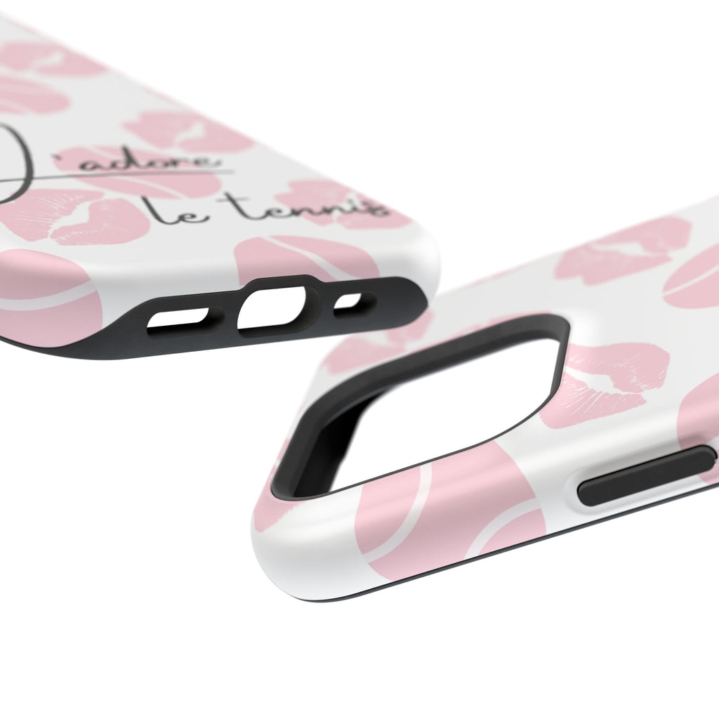 Impact-Resistant Phone Case - 'J'adore le tennis', pink tennis balls/lips