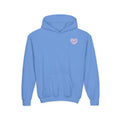 Girl's Junior Hoodie sweatshirt — "Rally & Love" Heart Chest Tennis Graphic Sweatshirt (Pink logo)