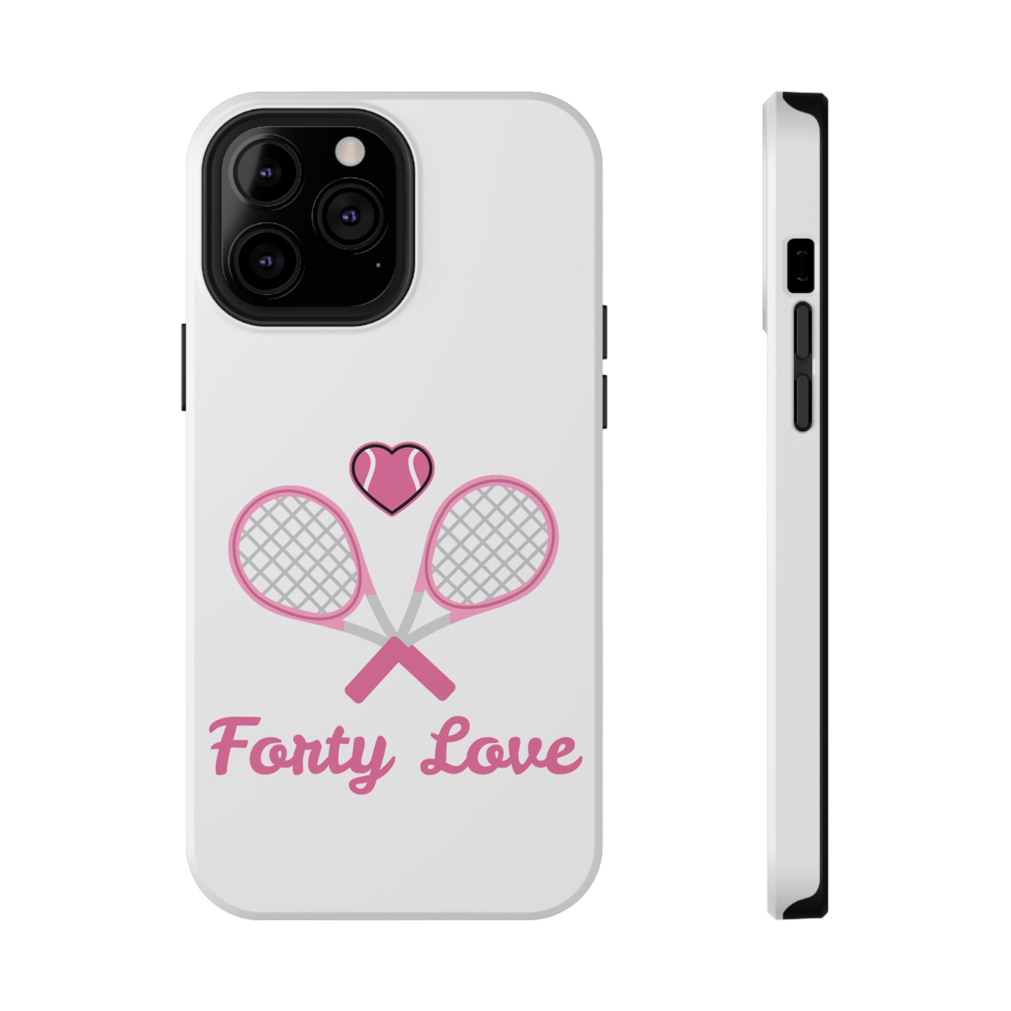 Tennis Impact‑Resistant Phone Case — 'Forty Love', pink/white