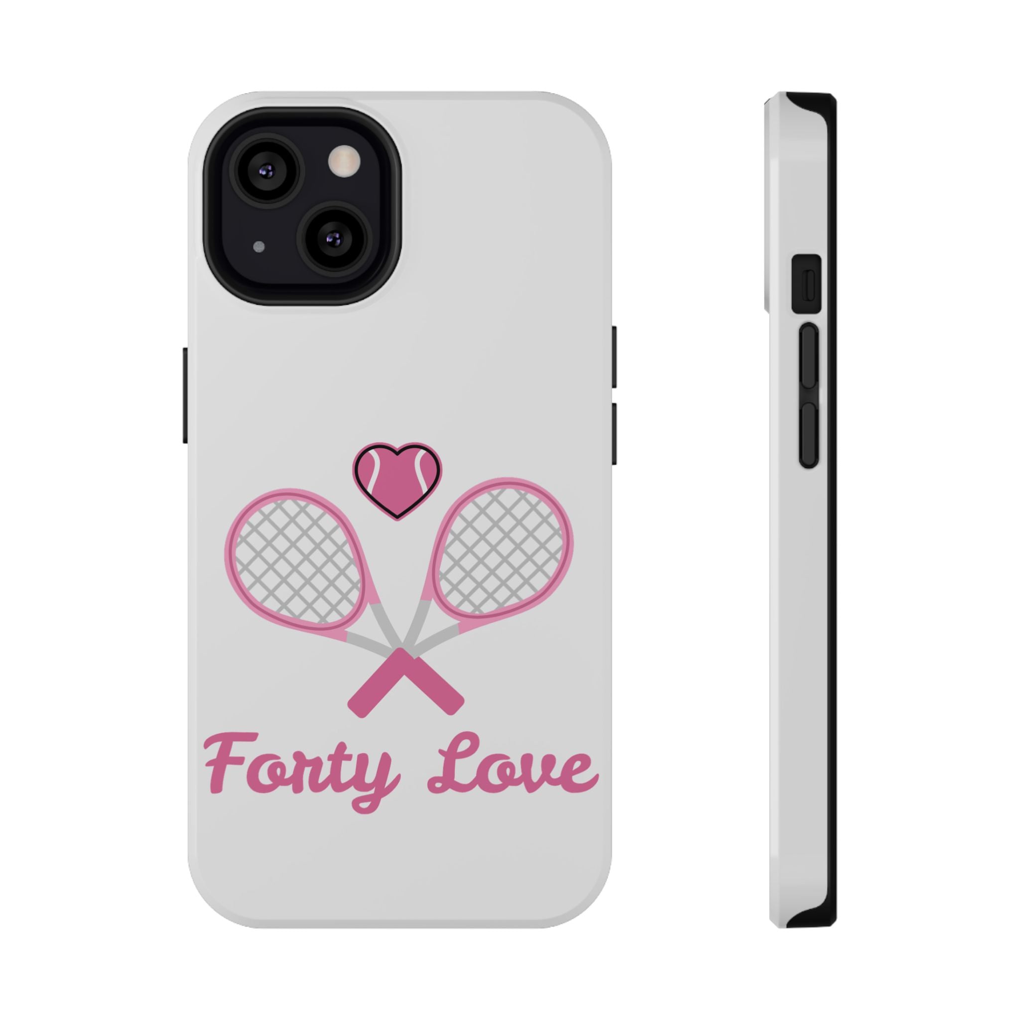 Tennis Impact‑Resistant Phone Case — 'Forty Love', pink/white